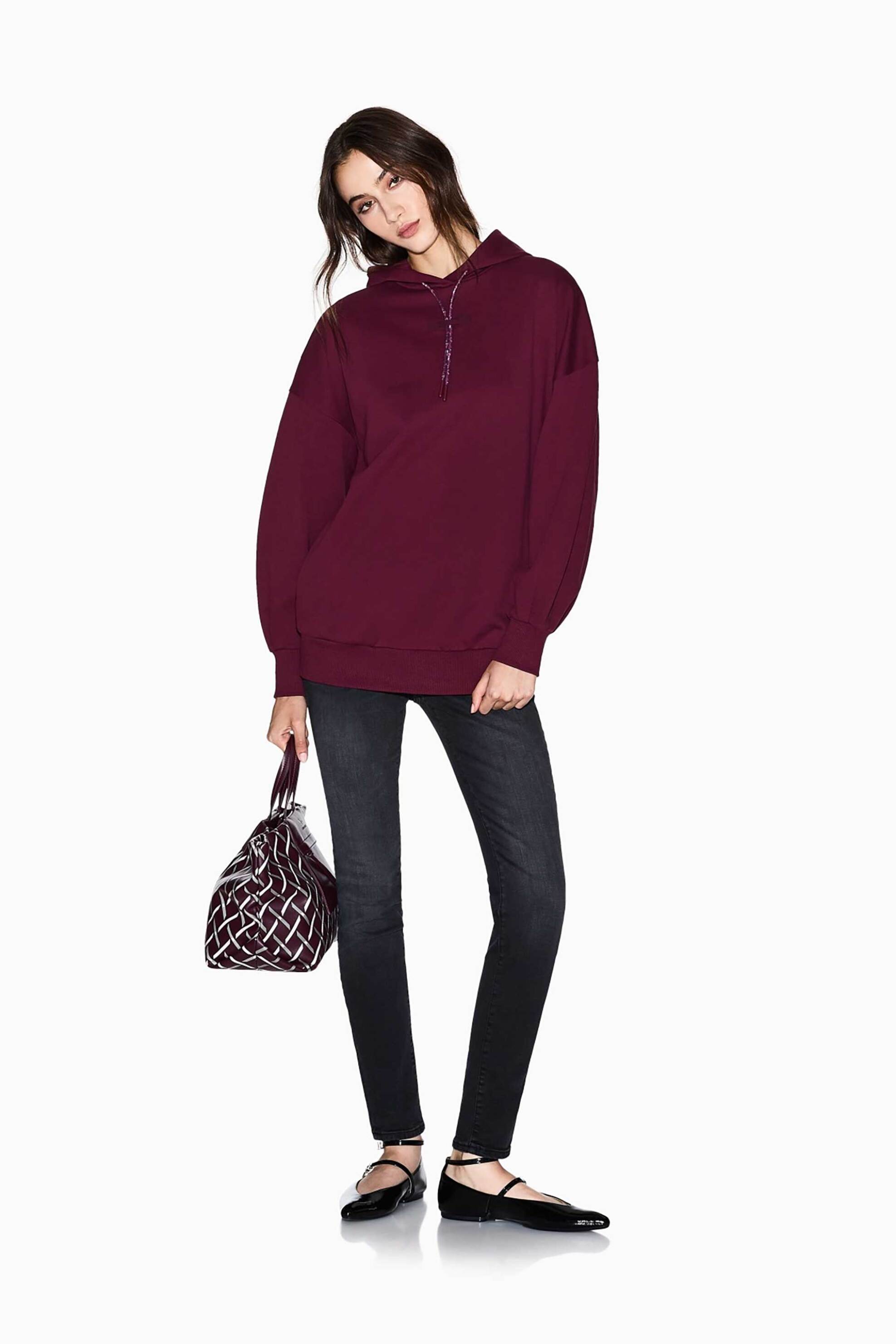 Armani Exchange γυναικεία μπλούζα φούτερ με logo patch και κουκούλα - XW000748AF16114 Μπορντό φωτογραφία