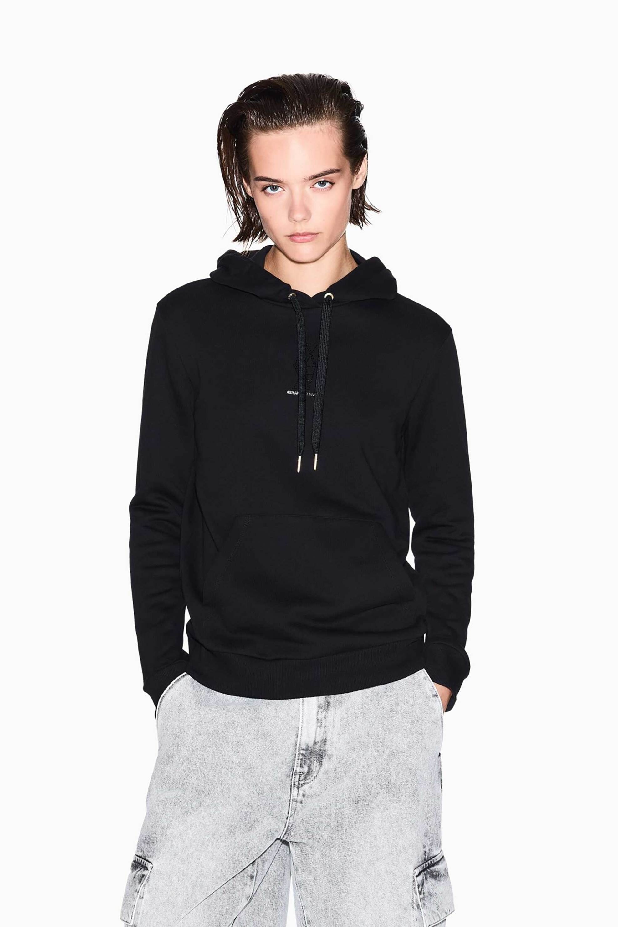 Armani Exchange γυναικεία μπλούζα φούτερ με logo patch και κουκούλα - XW000983AF14284 Μαύρο