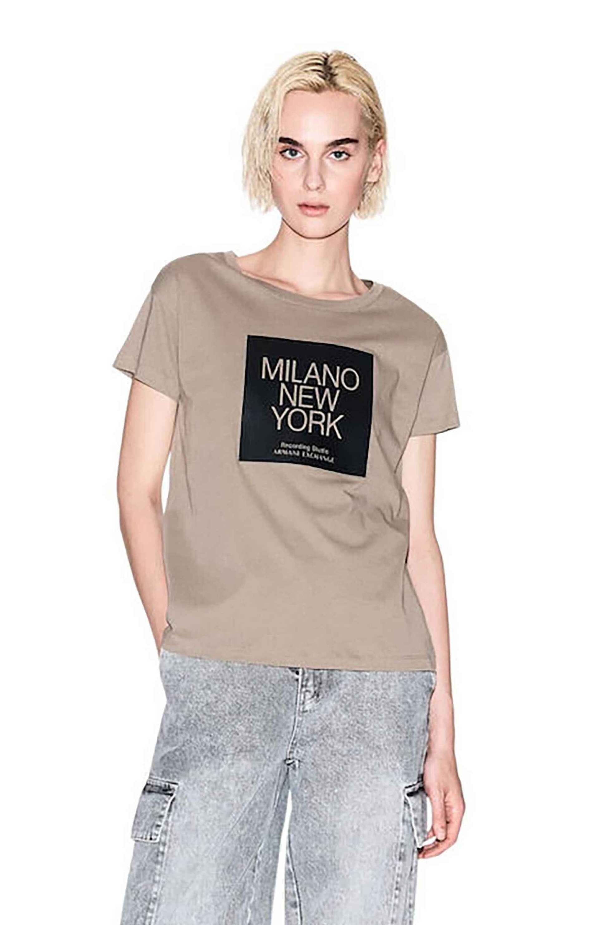 Armani Exchange γυναικείο T-shirt με logo print - XW001077AF10356 Καφέ