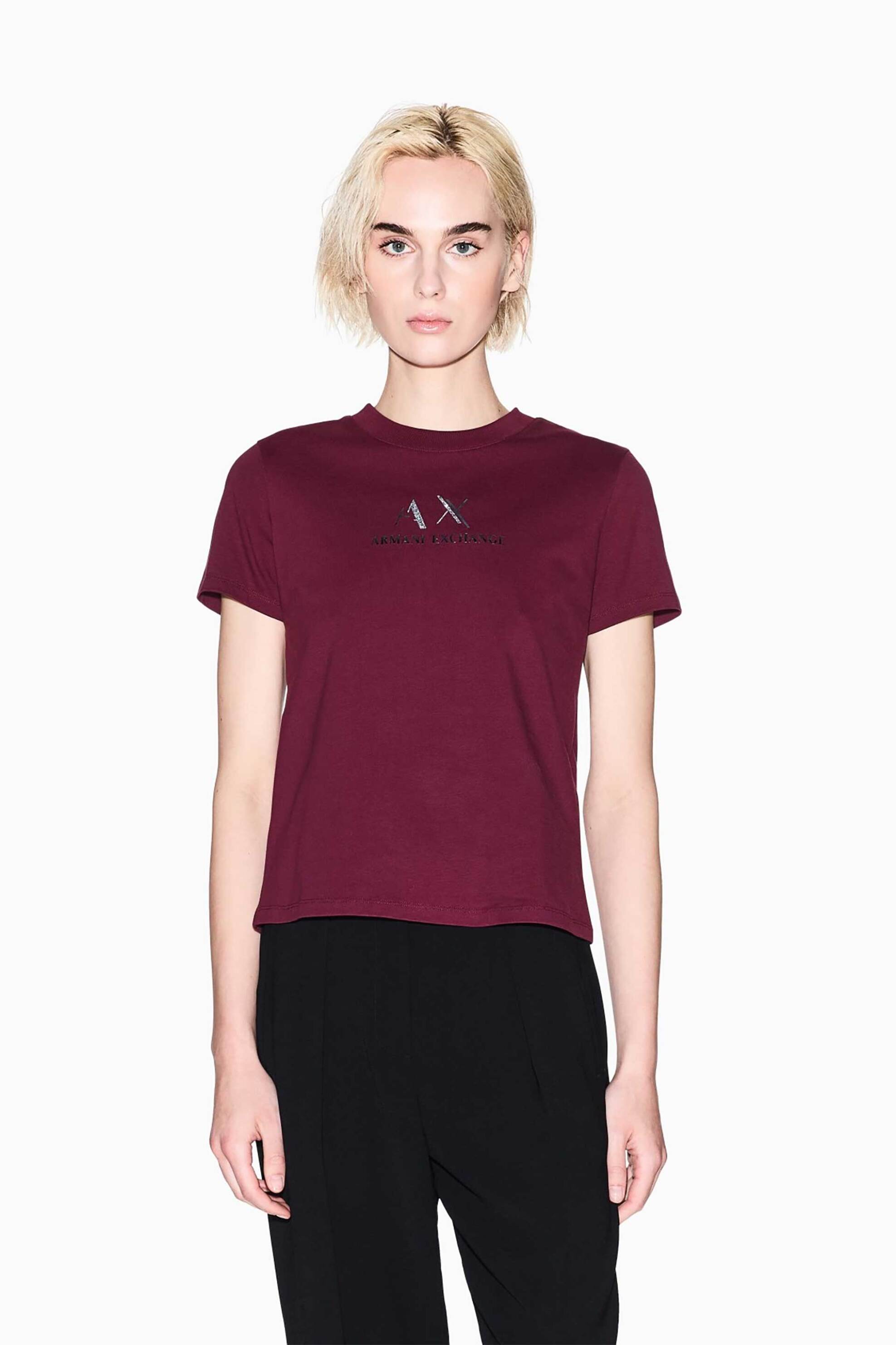 Armani Exchange γυναικείο T-shirt με graphic logo - XW001345AF16356 Μπορντό
