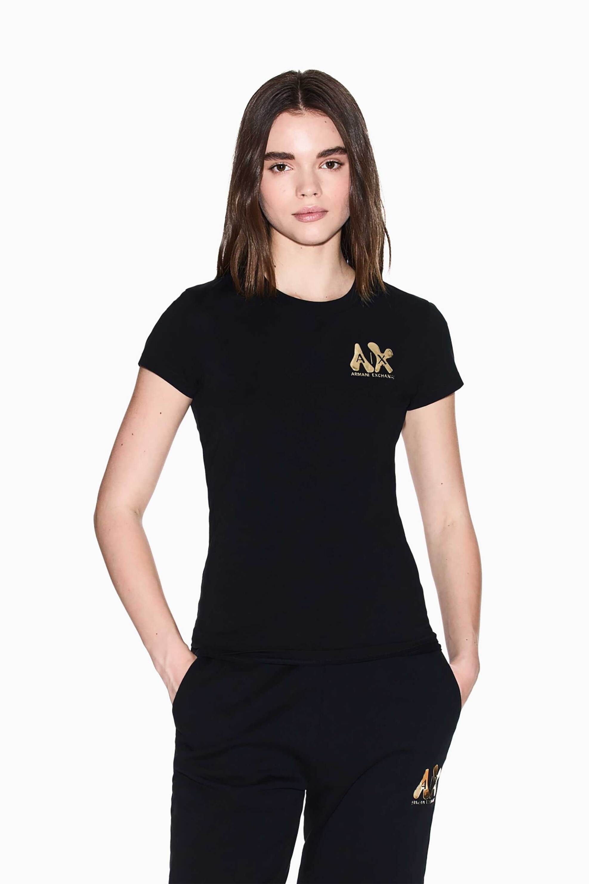 Armani Exchange γυναικείο T-shirt με graphic logo Slim Fit - XW001347AF17173 Μαύρο