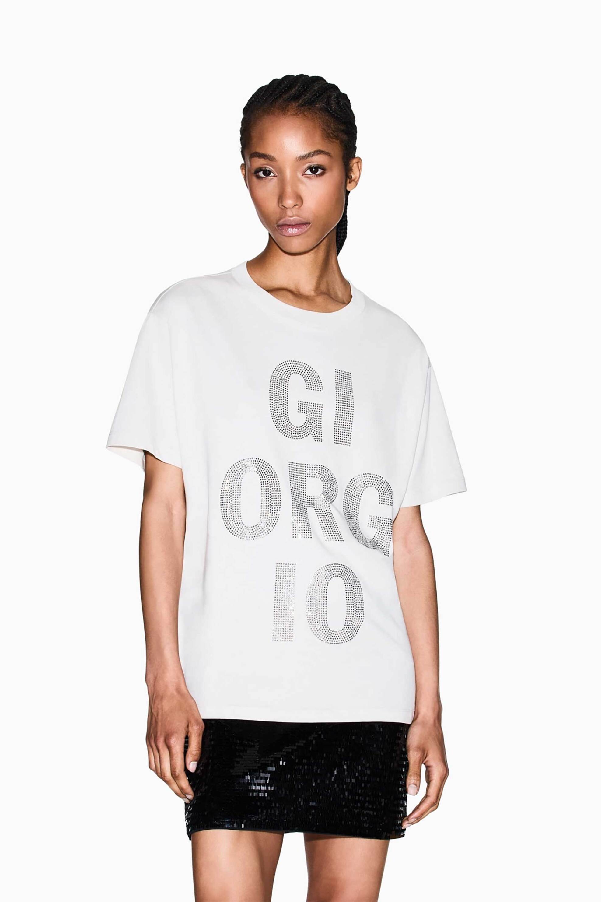 Armani Exchange γυναικείο T-shirt με ανάγλυφο λογότυπο Relaxed Fit - XW001354AF17172 Μπεζ