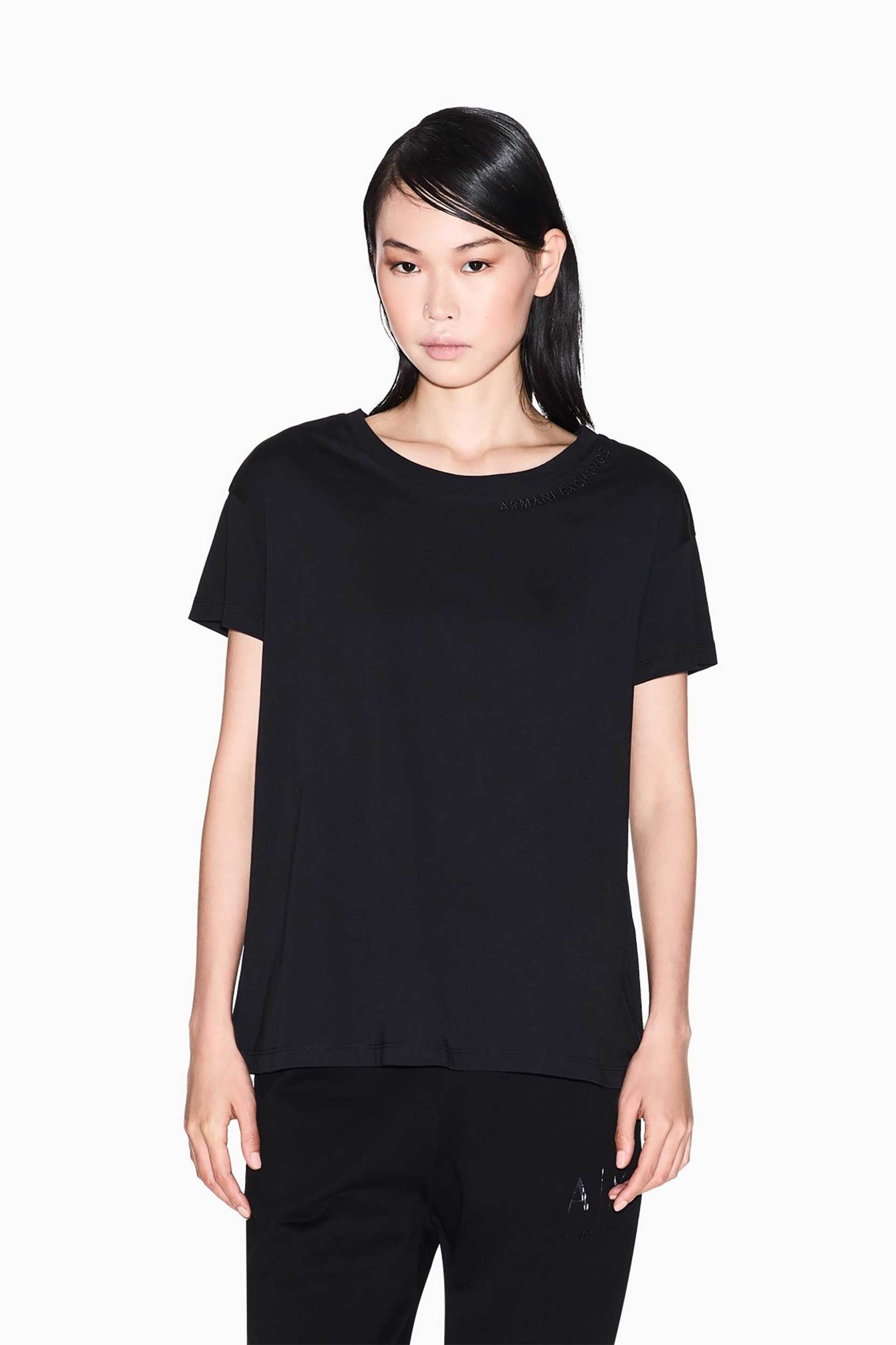 Armani Exchange γυναικείο T-shirt με ανάγλυφο λογότυπο - XW001356AF10356 Μαύρο