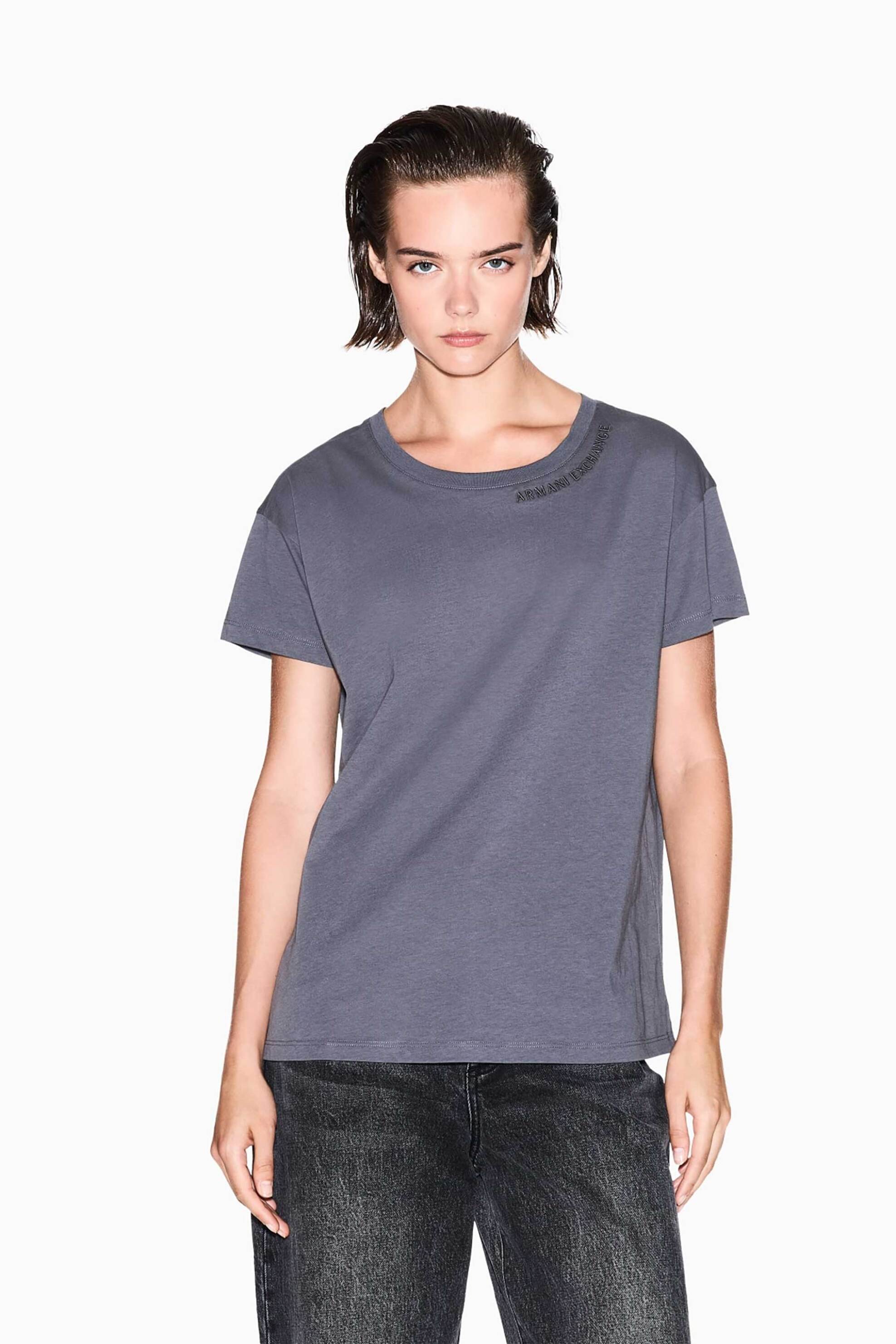 Armani Exchange γυναικείο T-shirt με ανάγλυφο λογότυπο - XW001356AF10356 Γκρι