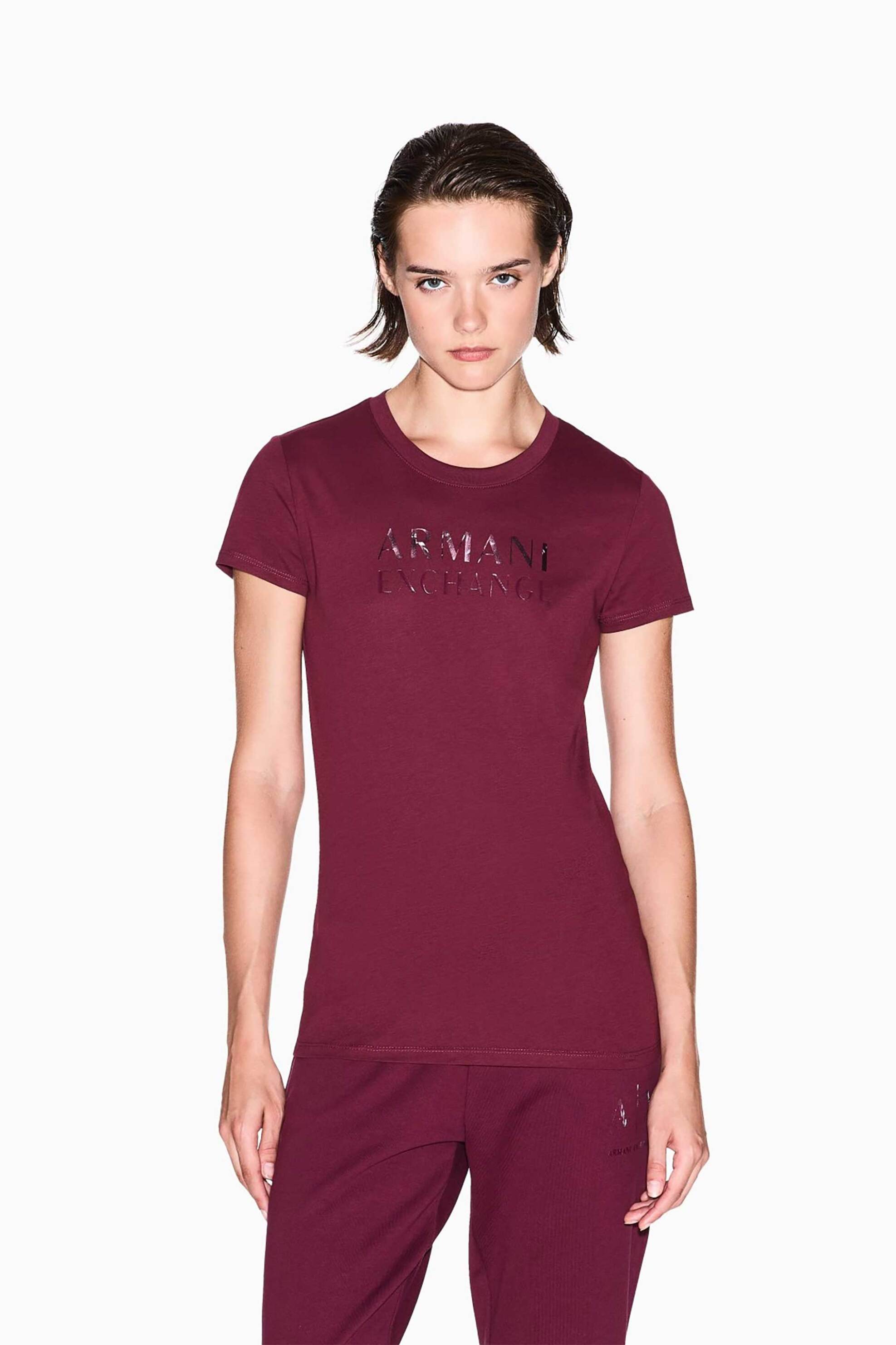 Armani Exchange γυναικείο T-shirt με logo Slim Fit - XW001357AF10356 Μπορντό