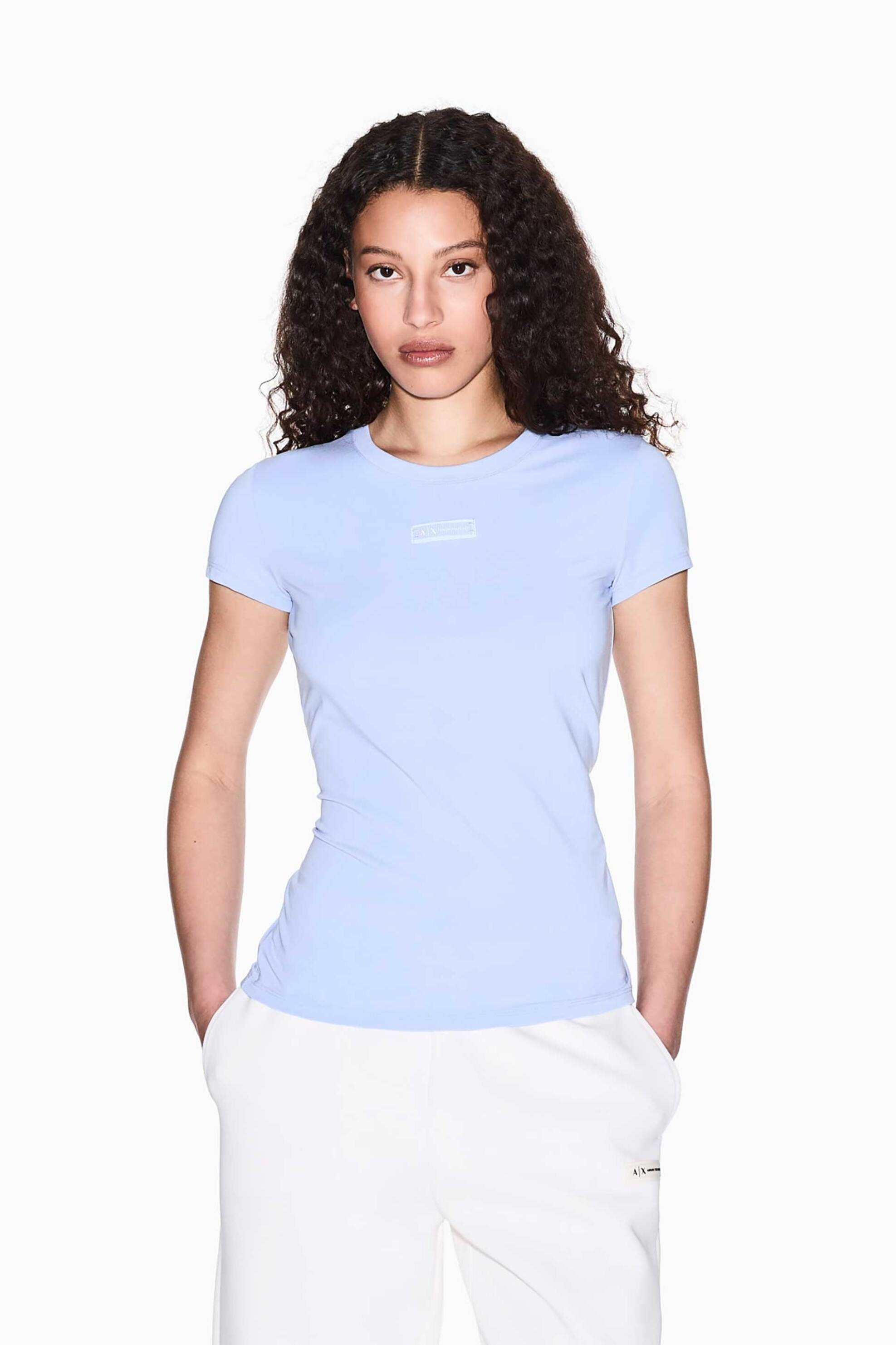 Armani Exchange γυναικείο T-shirt με logo patch Slim Fit - XW001362AF16294 Γαλάζιο