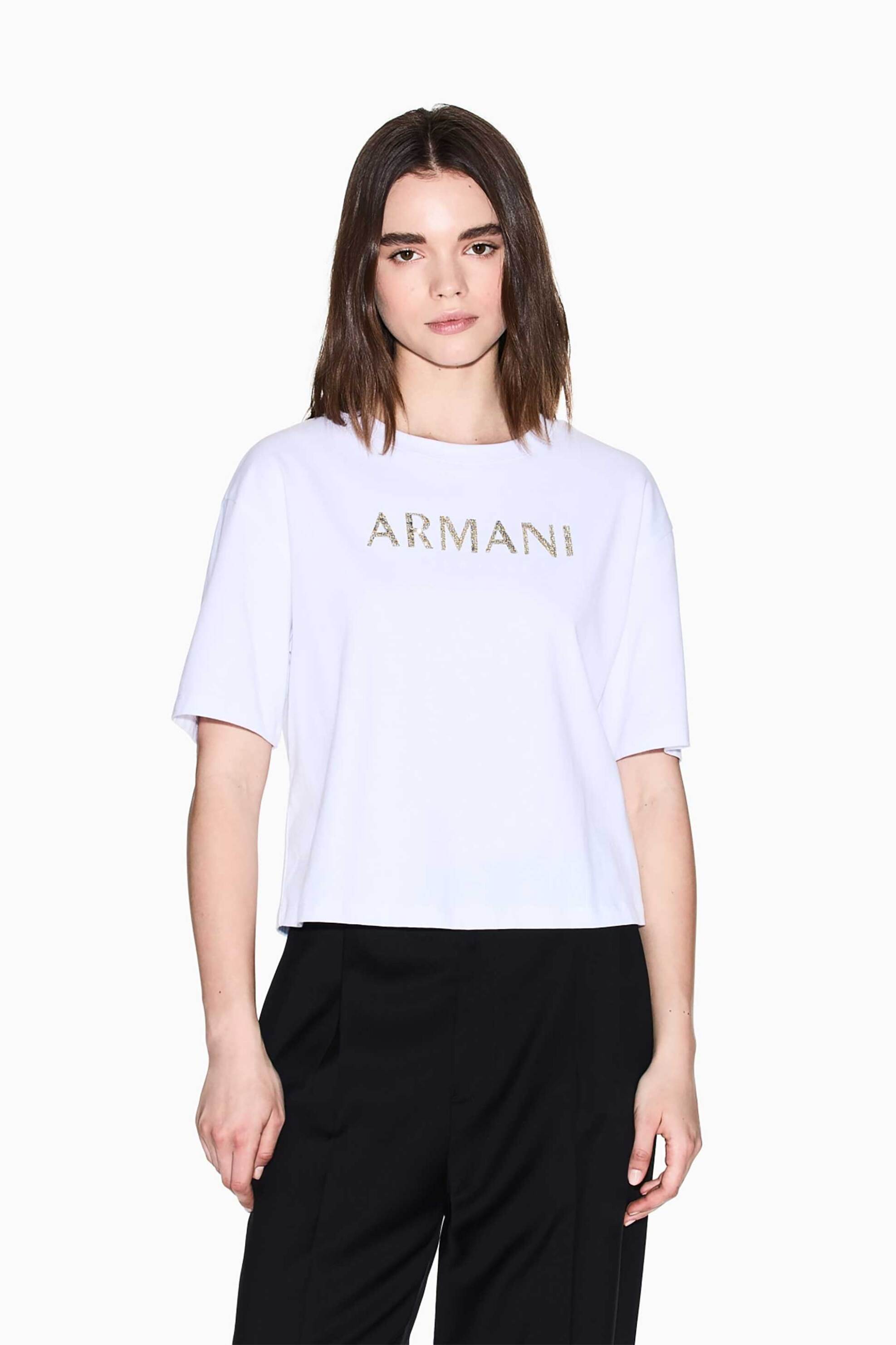 Armani Exchange γυναικείο T-shirt με logo cropped - XW001364AF15085 Λευκό