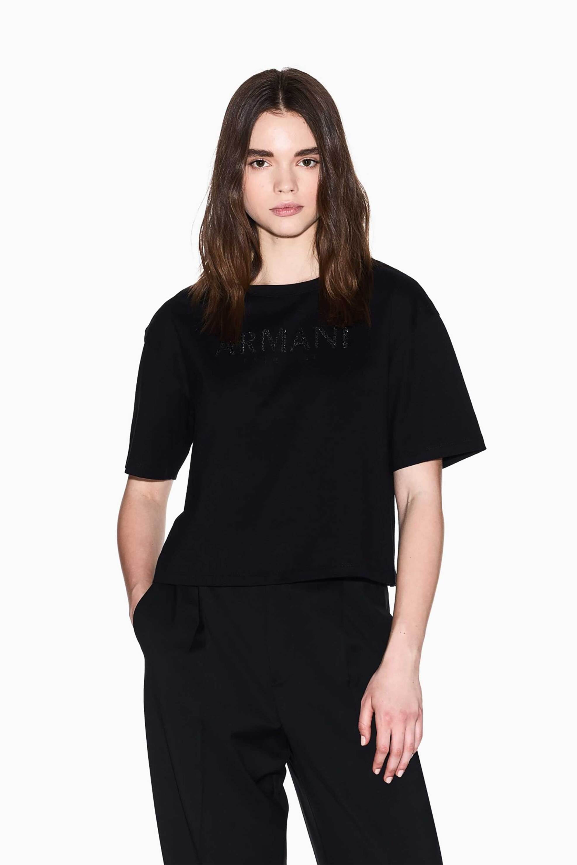 ARMANI EXCHANGE Armani Exchange γυναικείο T-shirt με logo cropped - XW001364AF15085 Μαύρο