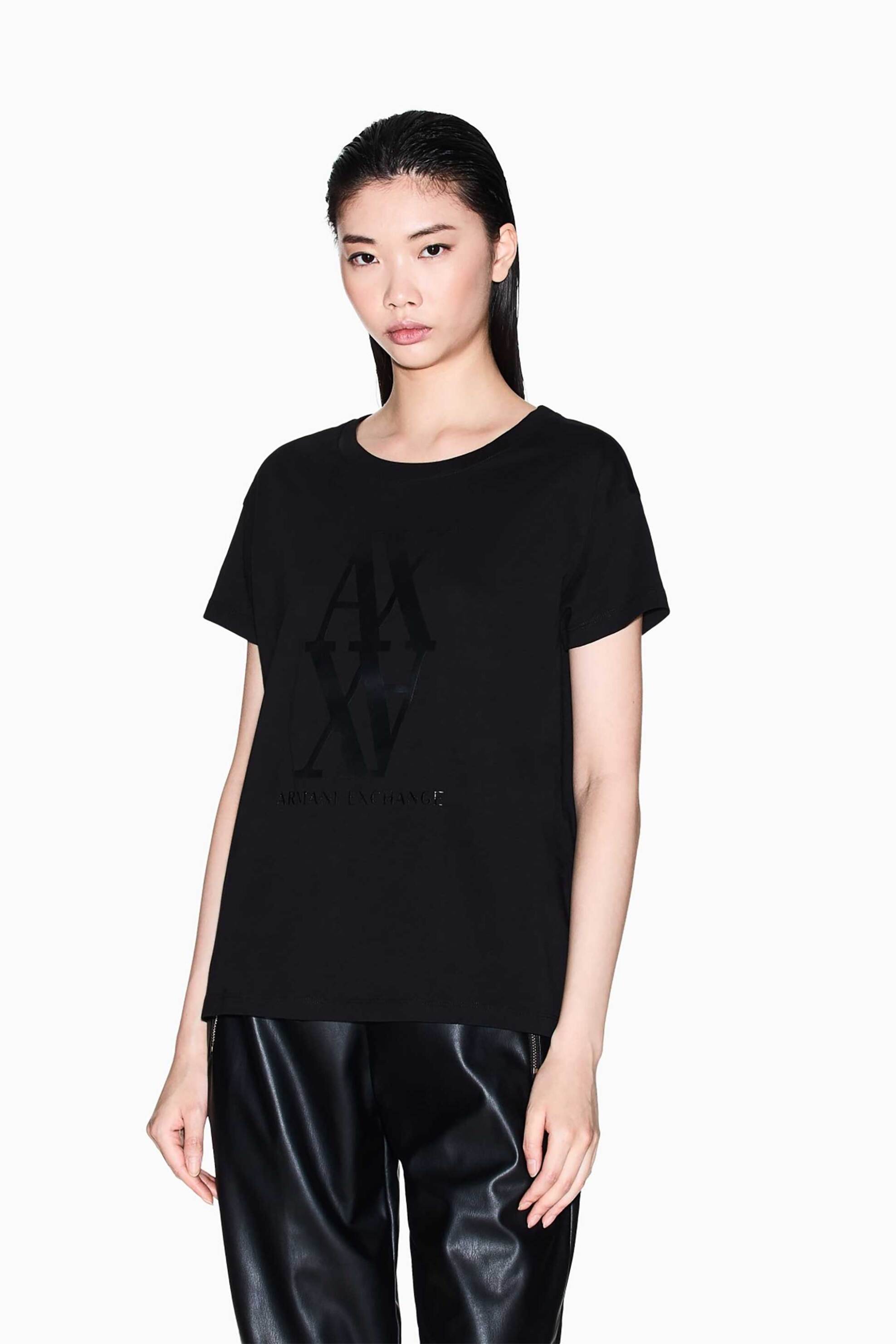 Armani Exchange γυναικείο T-shirt με logo Relaxed Fit - XW001373AF10356 Μαύρο