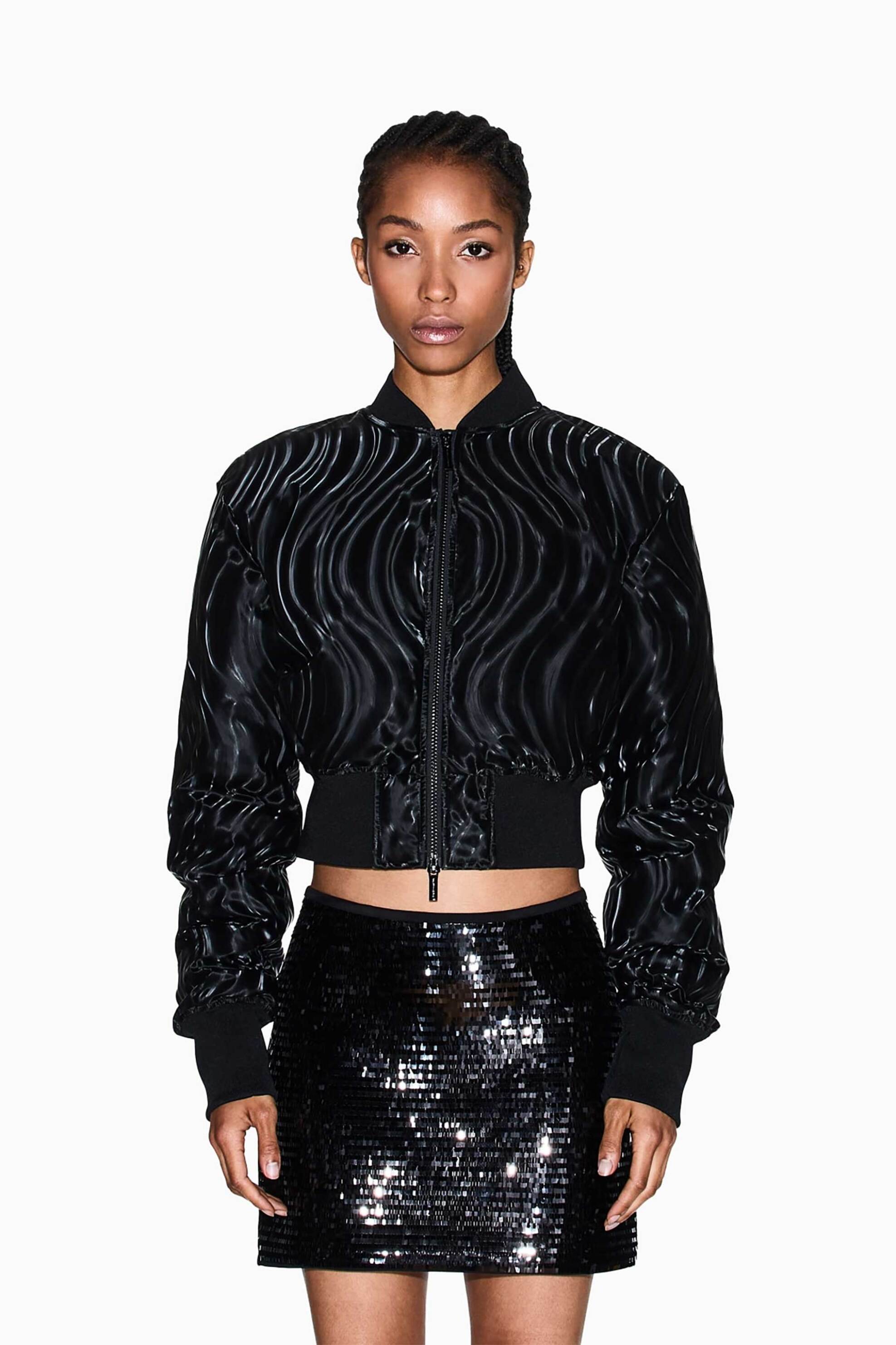 ARMANI EXCHANGE Armani Exchange γυναικείο μπουφάν bomber με ανάγλυφο σχέδιο cropped - XW000738AF16211 Μαύρο