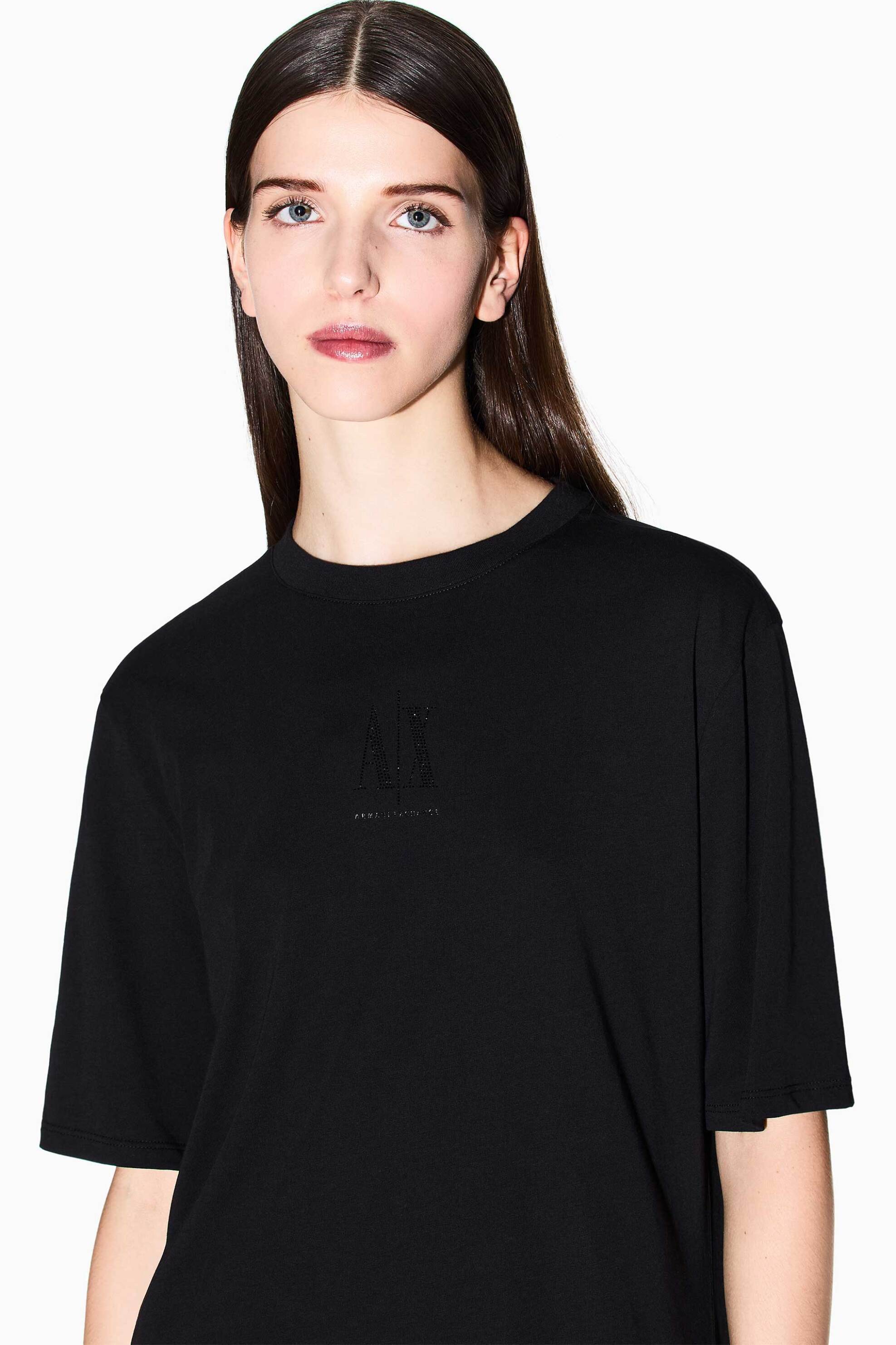 Armani Exchange γυναικείο mini φόρεμα με monogram από στρας - XW000825AF10356 Μαύρο