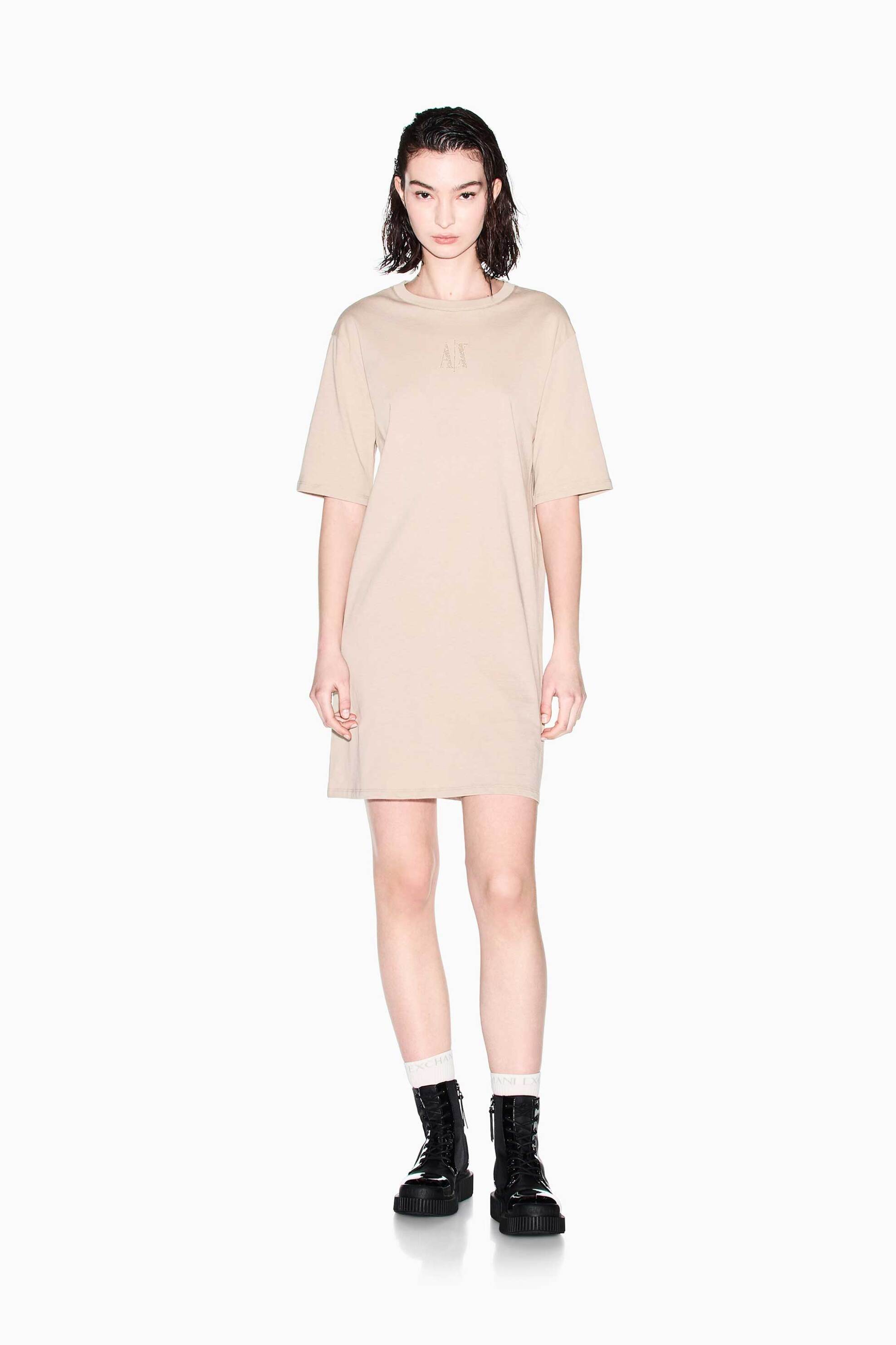 Armani Exchange γυναικείο mini φόρεμα με monogram από στρας - XW000825AF10356 Μπεζ