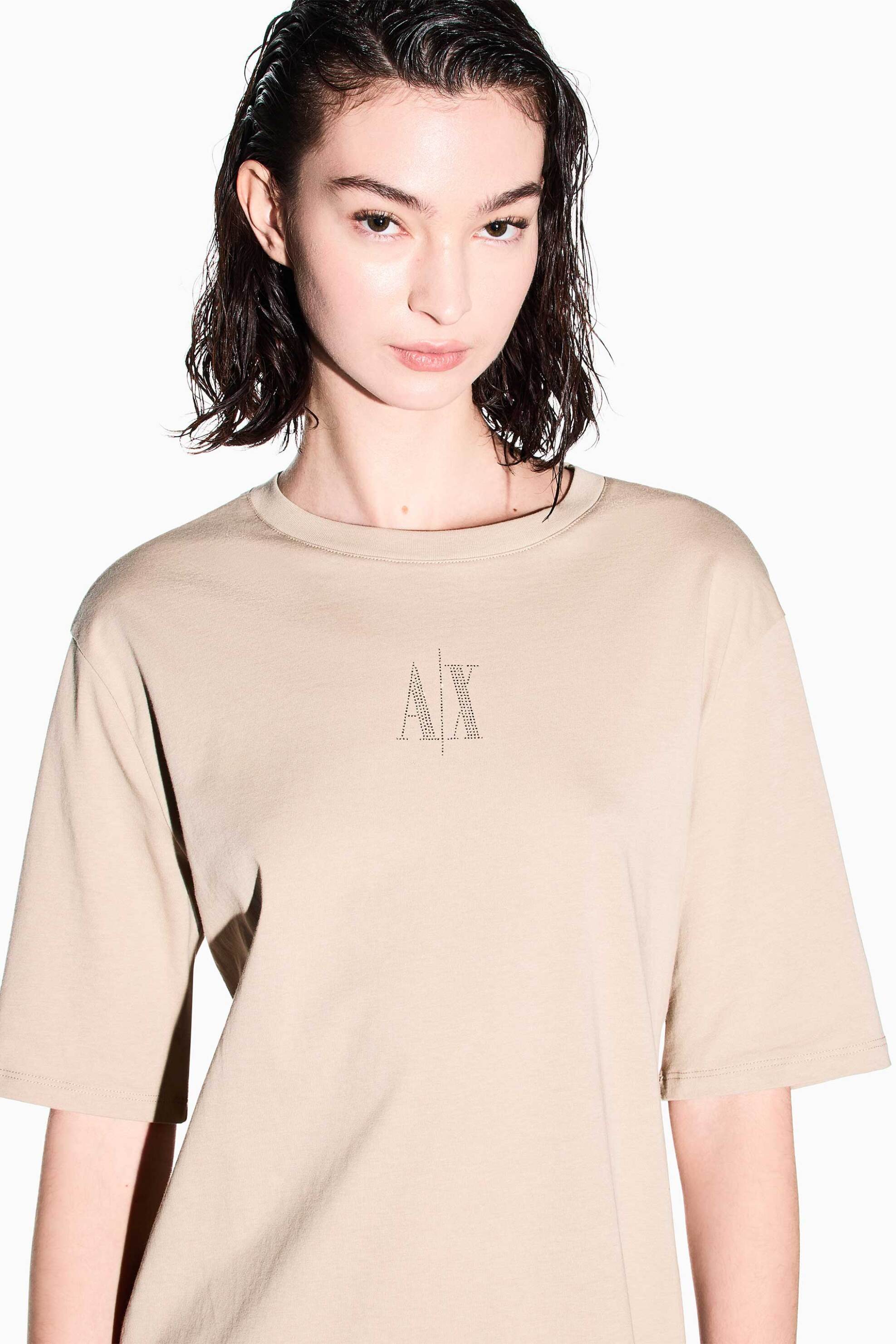 Armani Exchange γυναικείο mini φόρεμα με monogram από στρας - XW000825AF10356 Μπεζ
