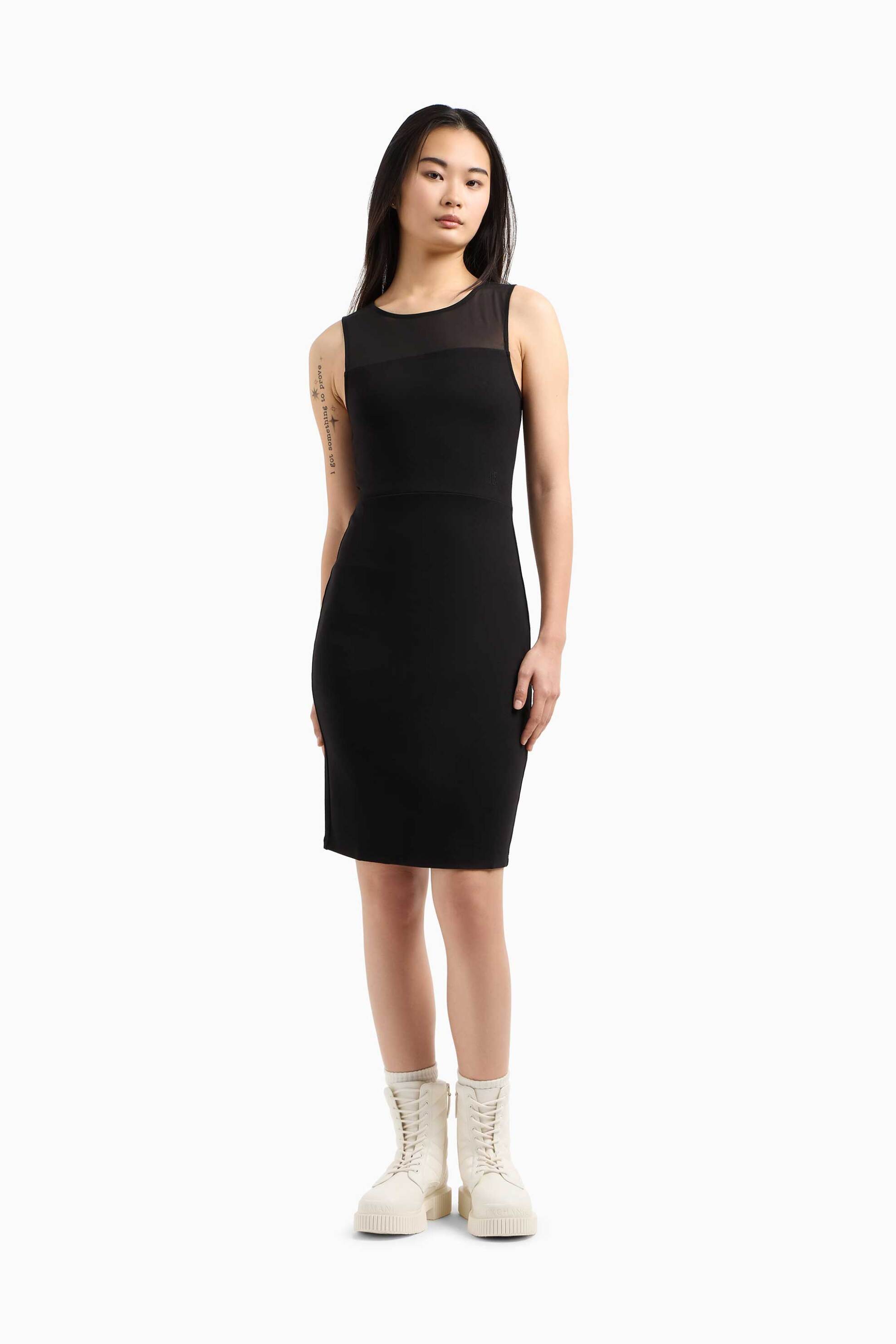 Armani Exchange γυναικείο mini φόρεμα αμάνικο με mesh σχέδιο Regular Fit - XW000943AF13729 Μαύρο