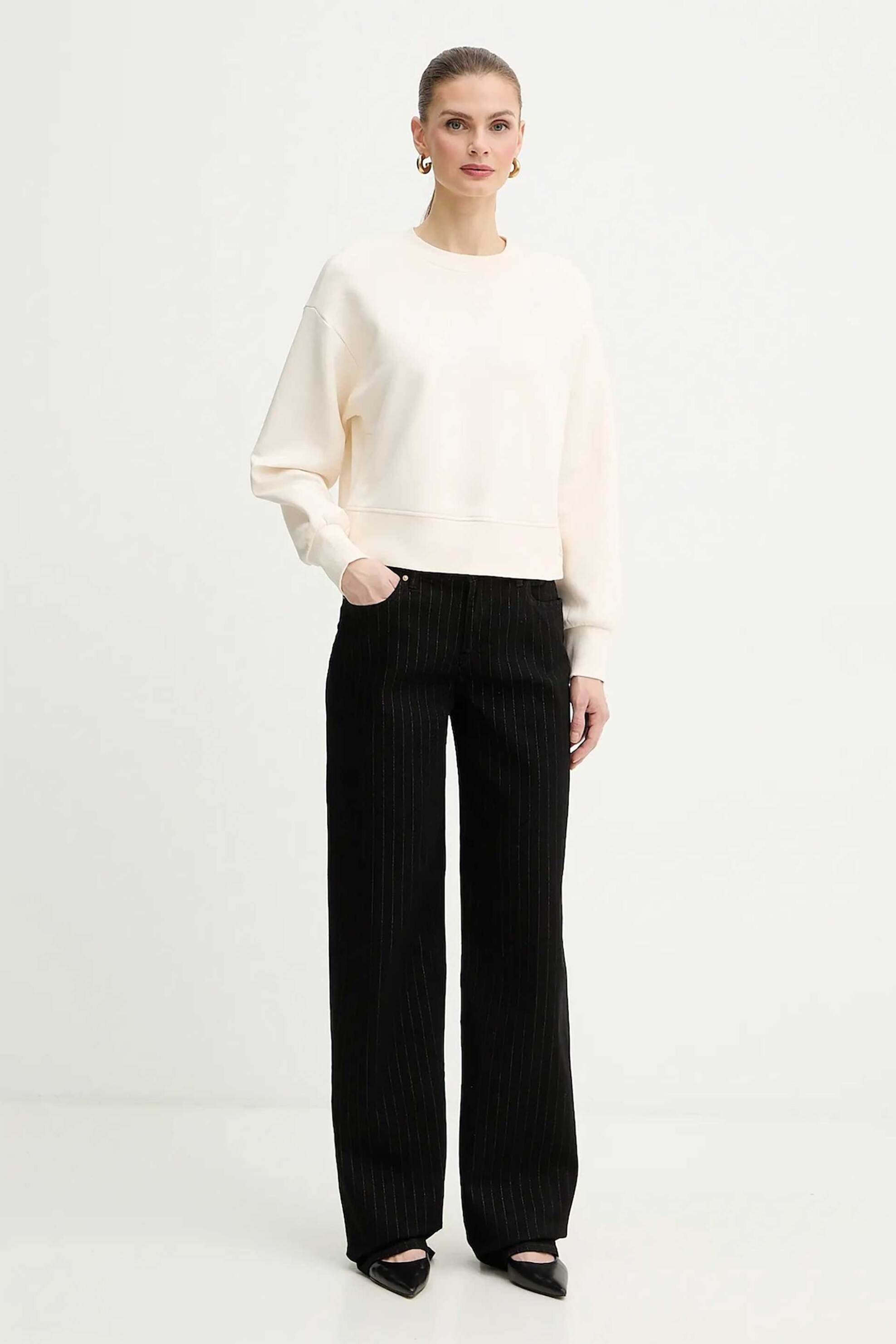 Armani Exchange γυναικεία cropped μπλούζα φούτερ με monogram - XW001828AF10818 Λευκό