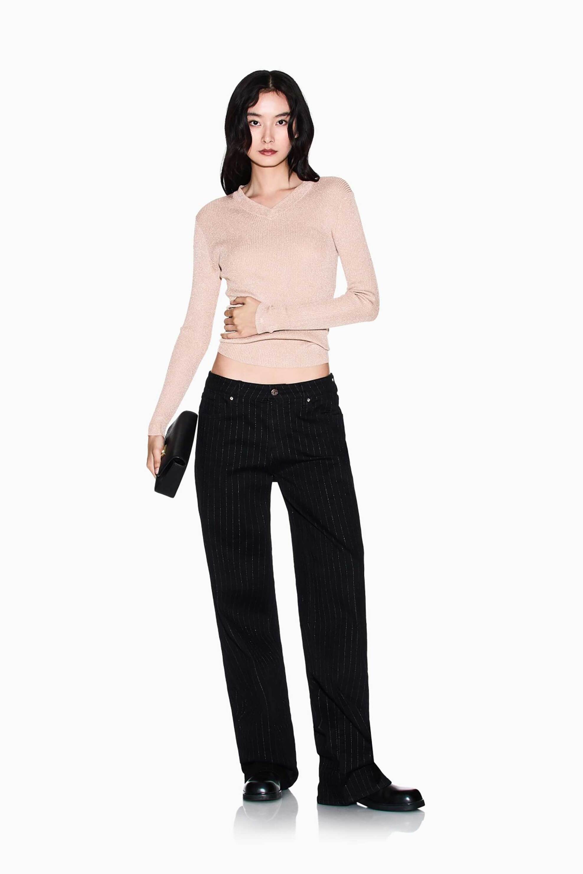 Armani Exchange γυναικεία πλεκτή μπλούζα με V λαιμόκοψη - XW001874AF11957 Μπεζ
