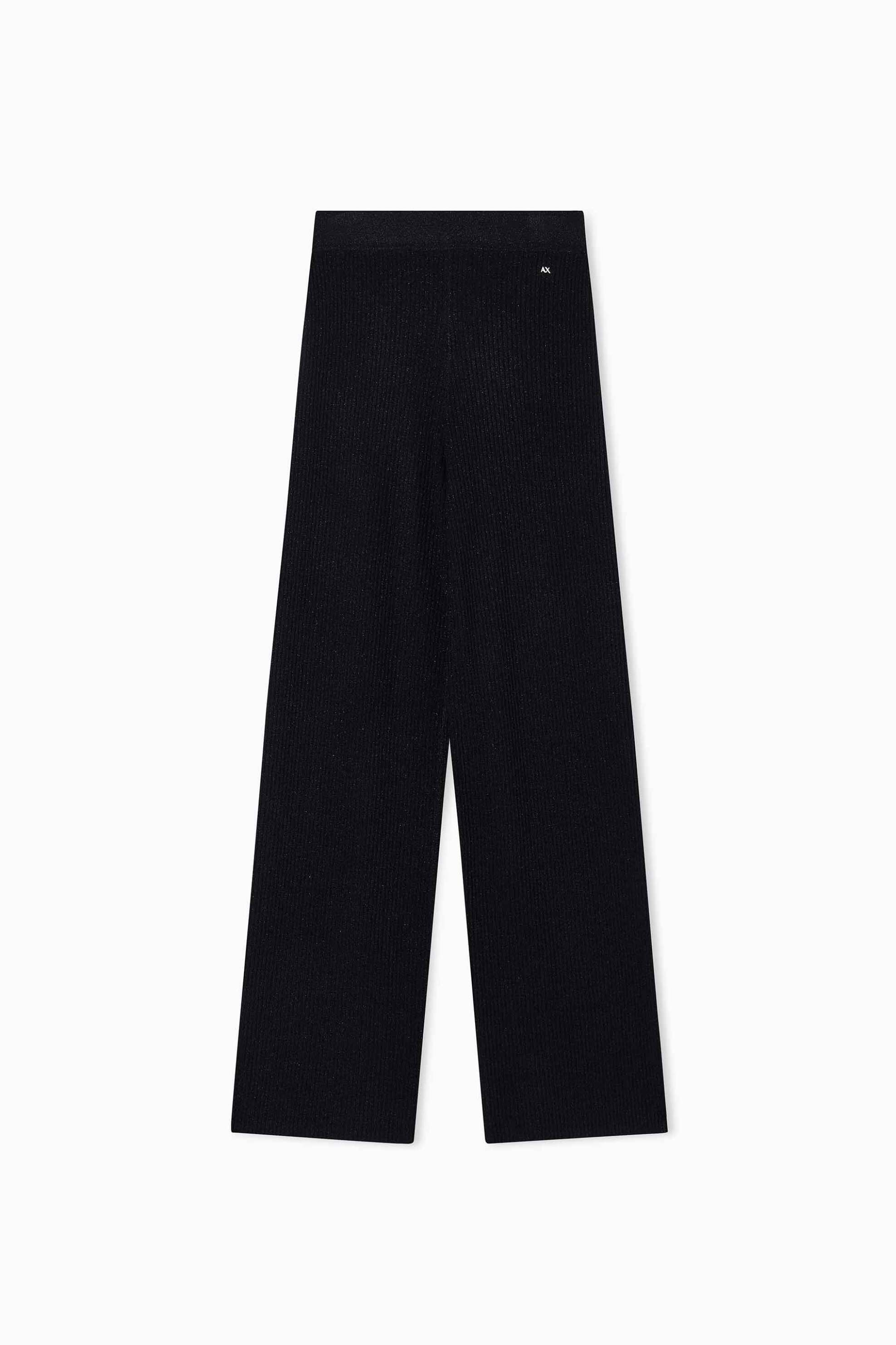 Armani Exchange γυναικείο παντελόνι ribbed με ελαστική μέση και μεταλλικές ίνες Regular Fit - XW001878AF11957 Μαύρο