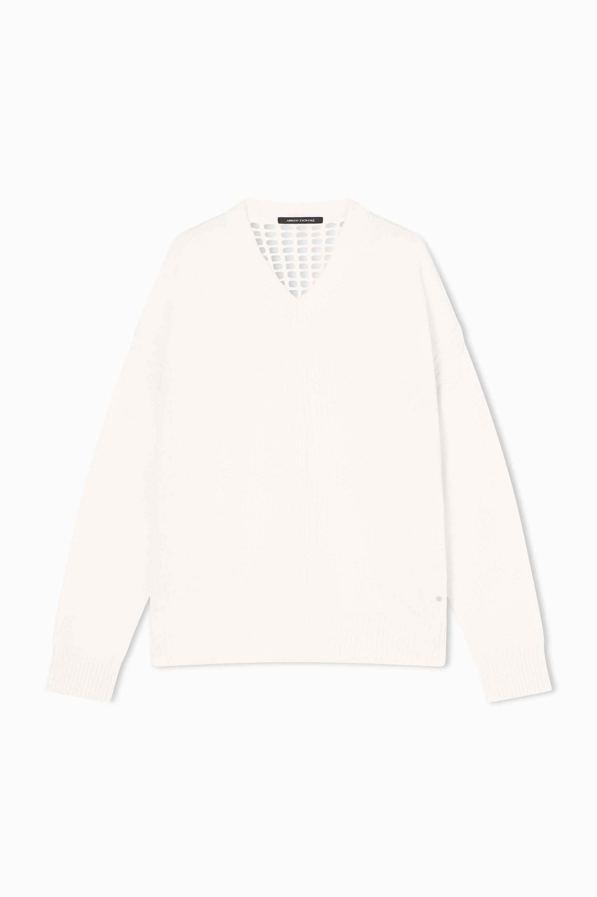 Armani Exchange γυναικεία πλεκτή μπλούζα με V και διάτρητο πίσω μέρος - XW001904AF21574 Λευκό