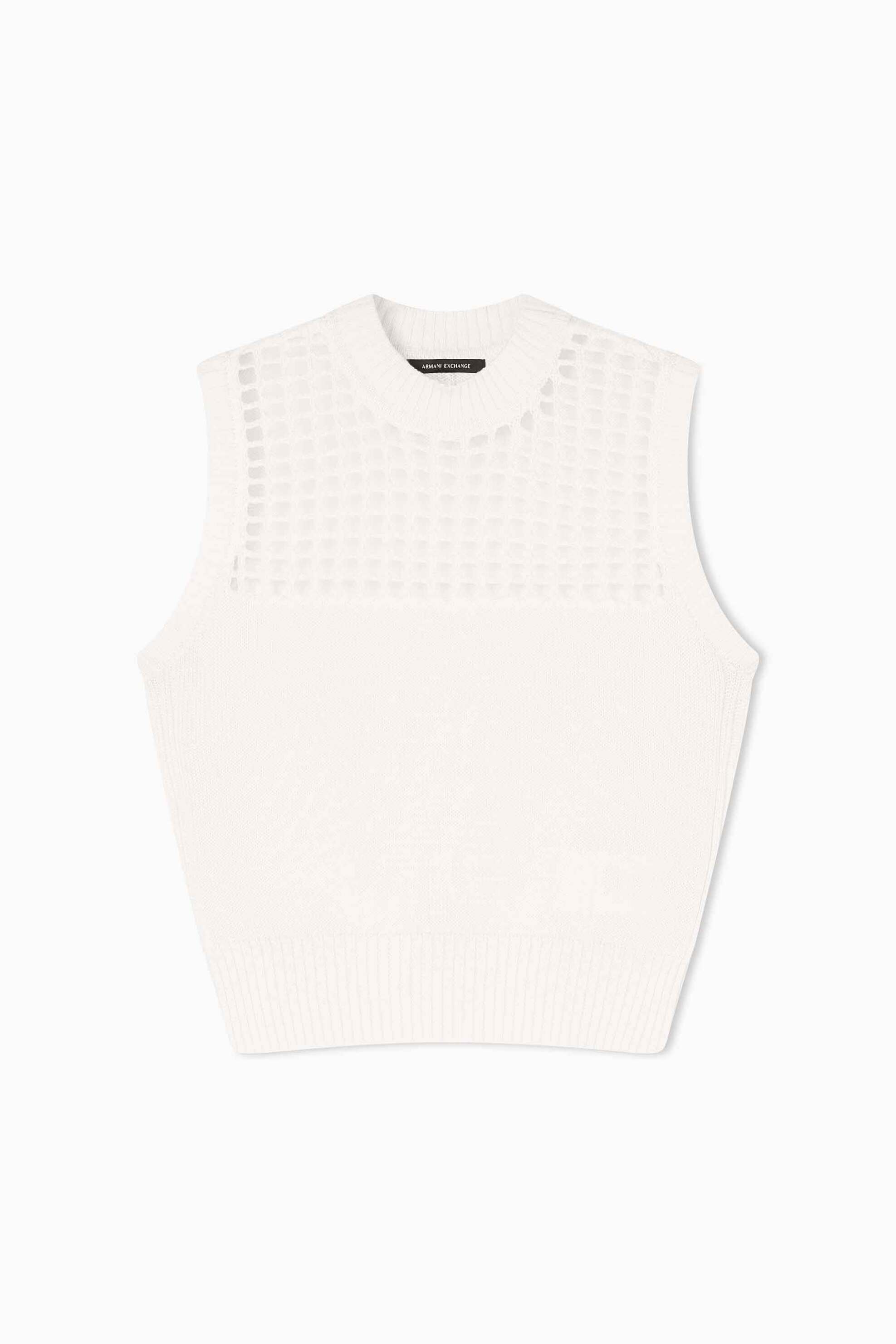 ARMANI EXCHANGE Armani Exchange γυναικεία πλεκτή μπλούζα αμάνικη με διάτρητο σχέδιο - XW001906AF21574 Λευκό