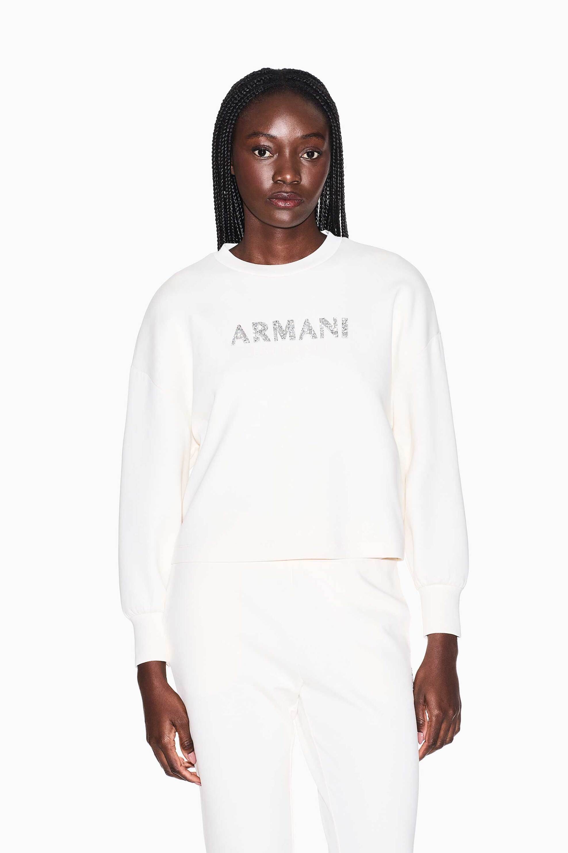 ARMANI EXCHANGE Armani Exchange γυναικεία μπλούζα φούτερ με λογότυπο από στρας - XW002049AF21298 Λευκό