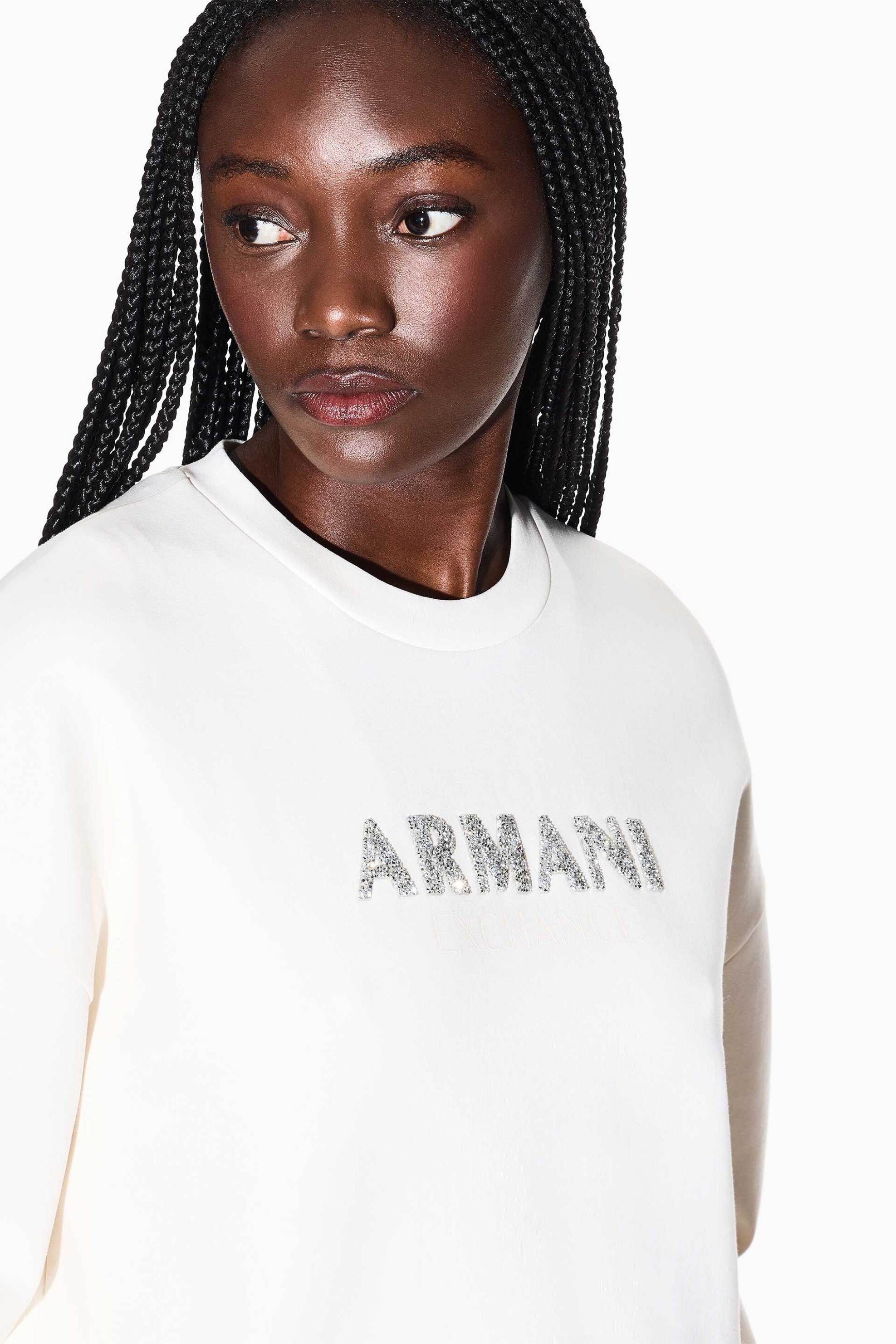 ARMANI EXCHANGE Armani Exchange γυναικεία μπλούζα φούτερ με λογότυπο από στρας - XW002049AF21298 Λευκό - 2