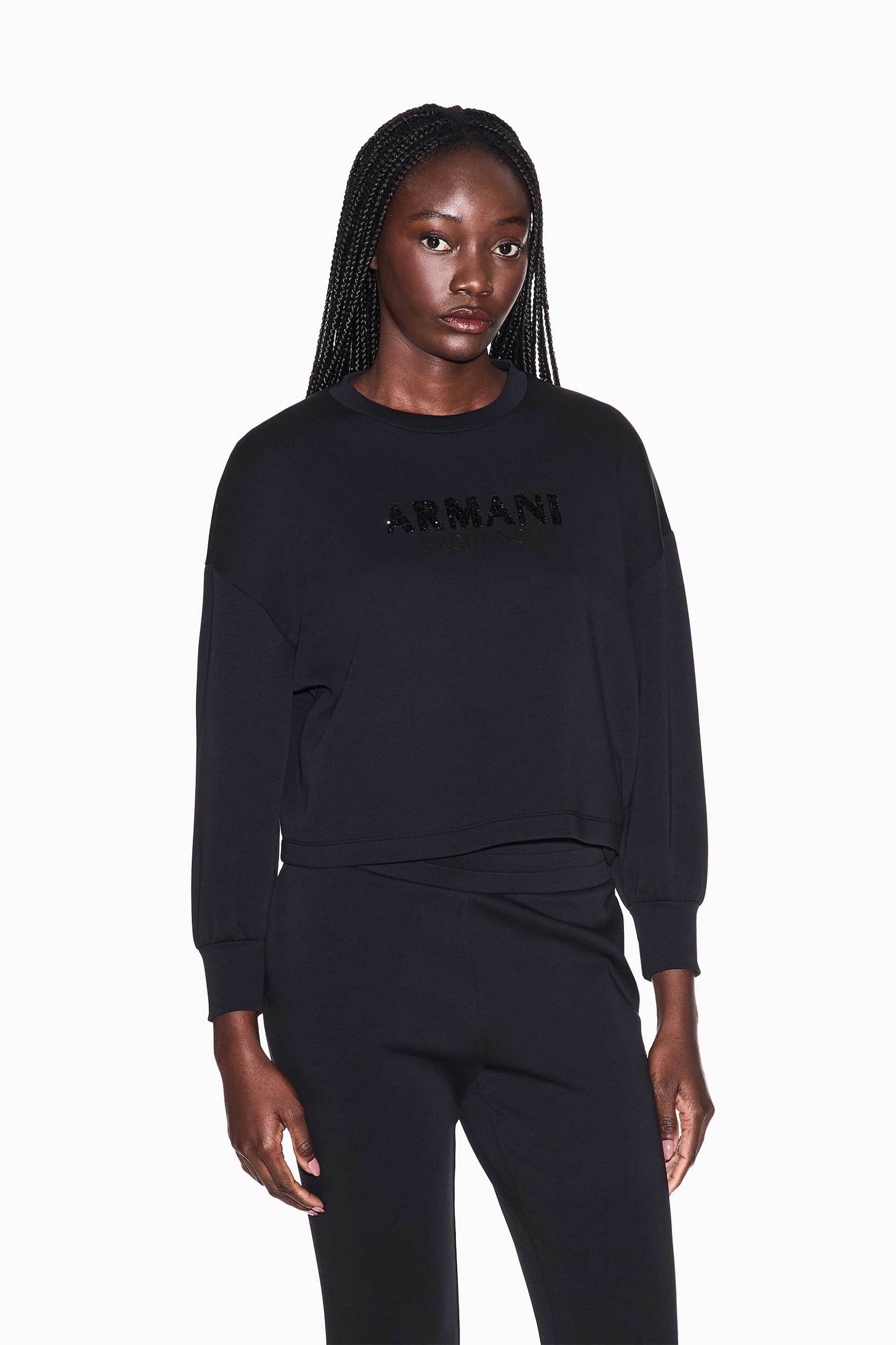 ARMANI EXCHANGE Armani Exchange γυναικεία μπλούζα φούτερ με λογότυπο από στρας - XW002049AF21298 Μαύρο