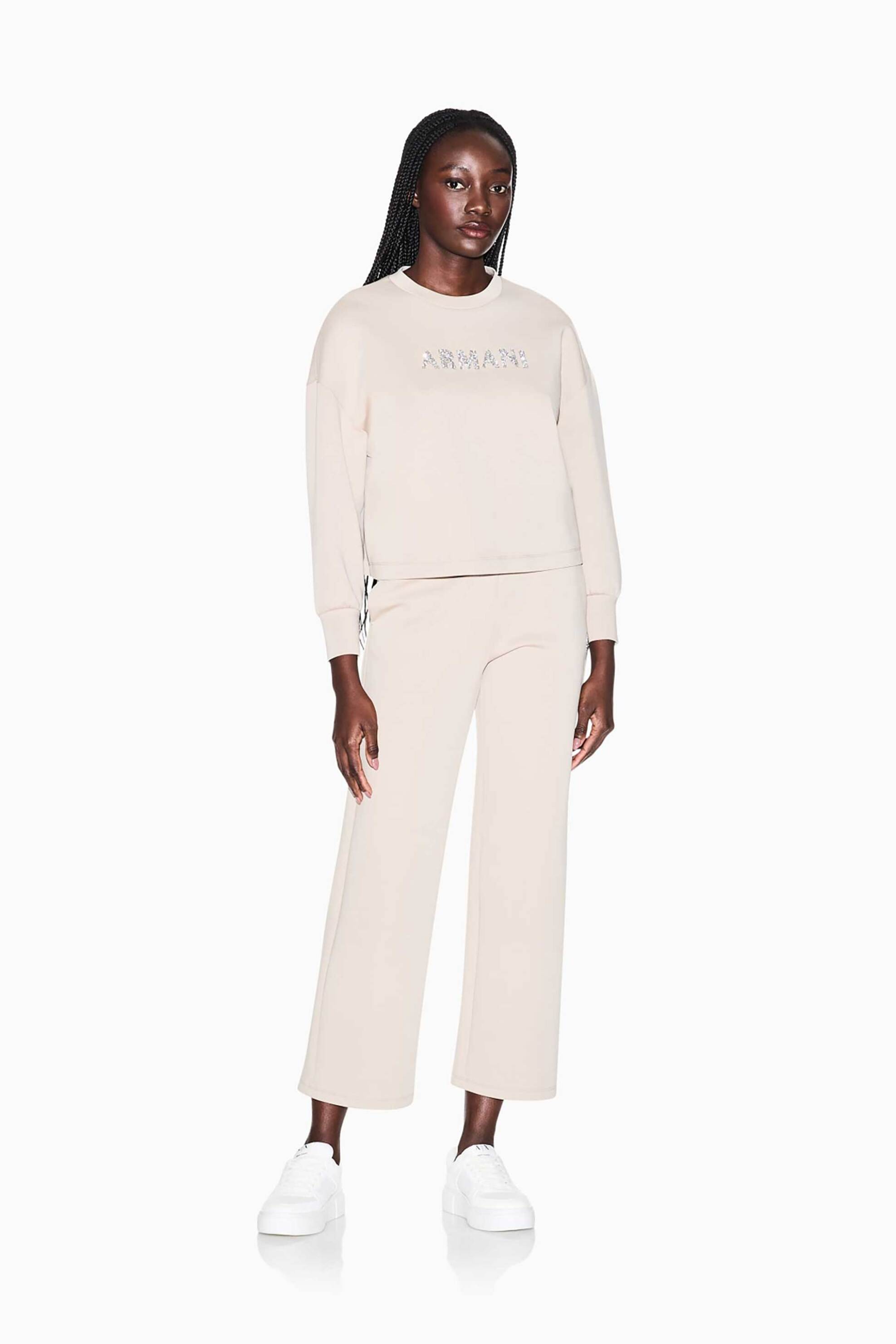 ARMANI EXCHANGE Armani Exchange γυναικεία μπλούζα φούτερ με λογότυπο από στρας - XW002049AF21298 Μπεζ - 2
