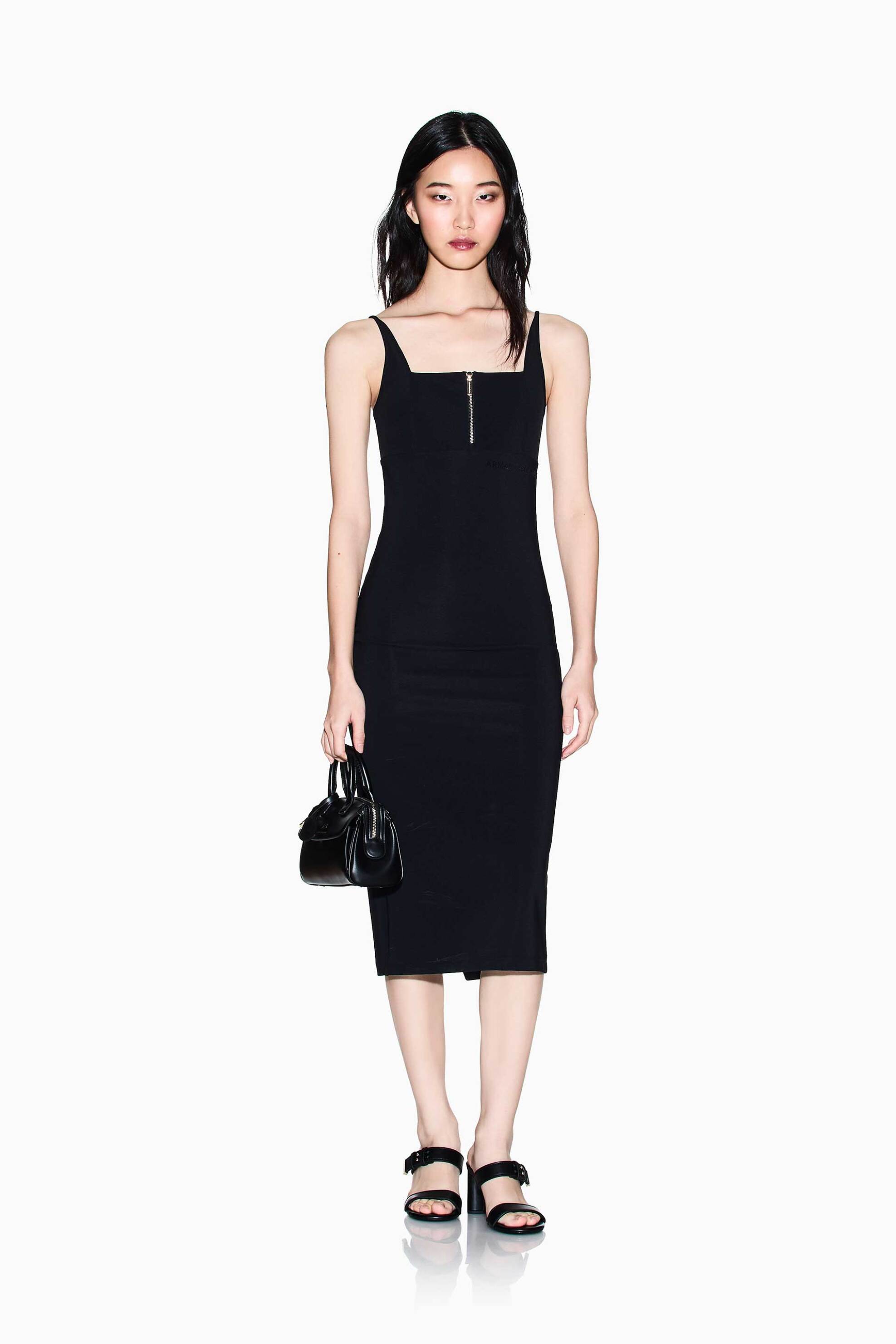 Armani Exchange γυναικείο midi φόρεμα με λεπτές τιράντες - XW002056AF21295 Μαύρο