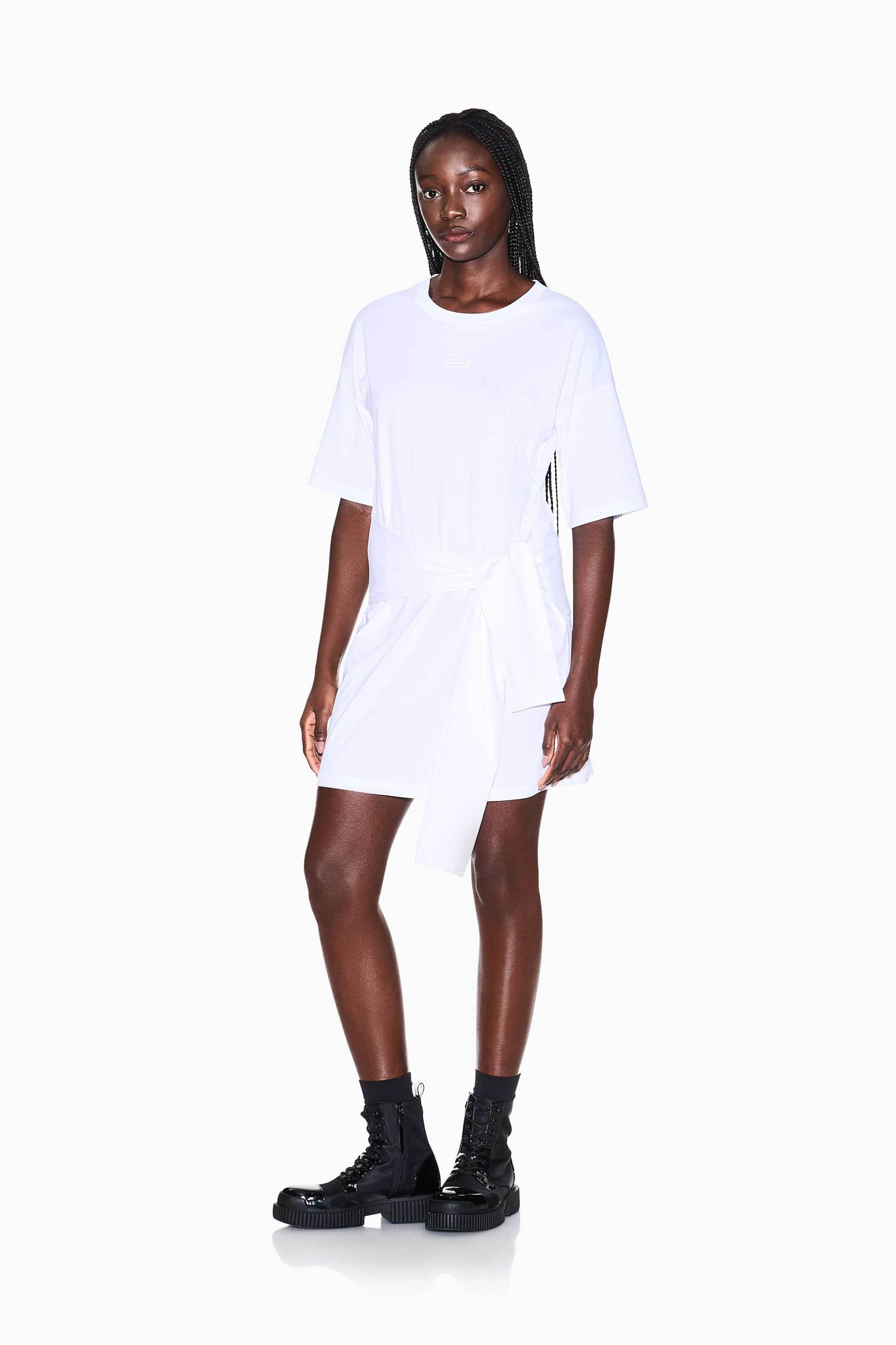 Armani Exchange γυναικείο mini φόρεμα με λογότυπο και ζώνη - XW002085AF10356 Λευκό