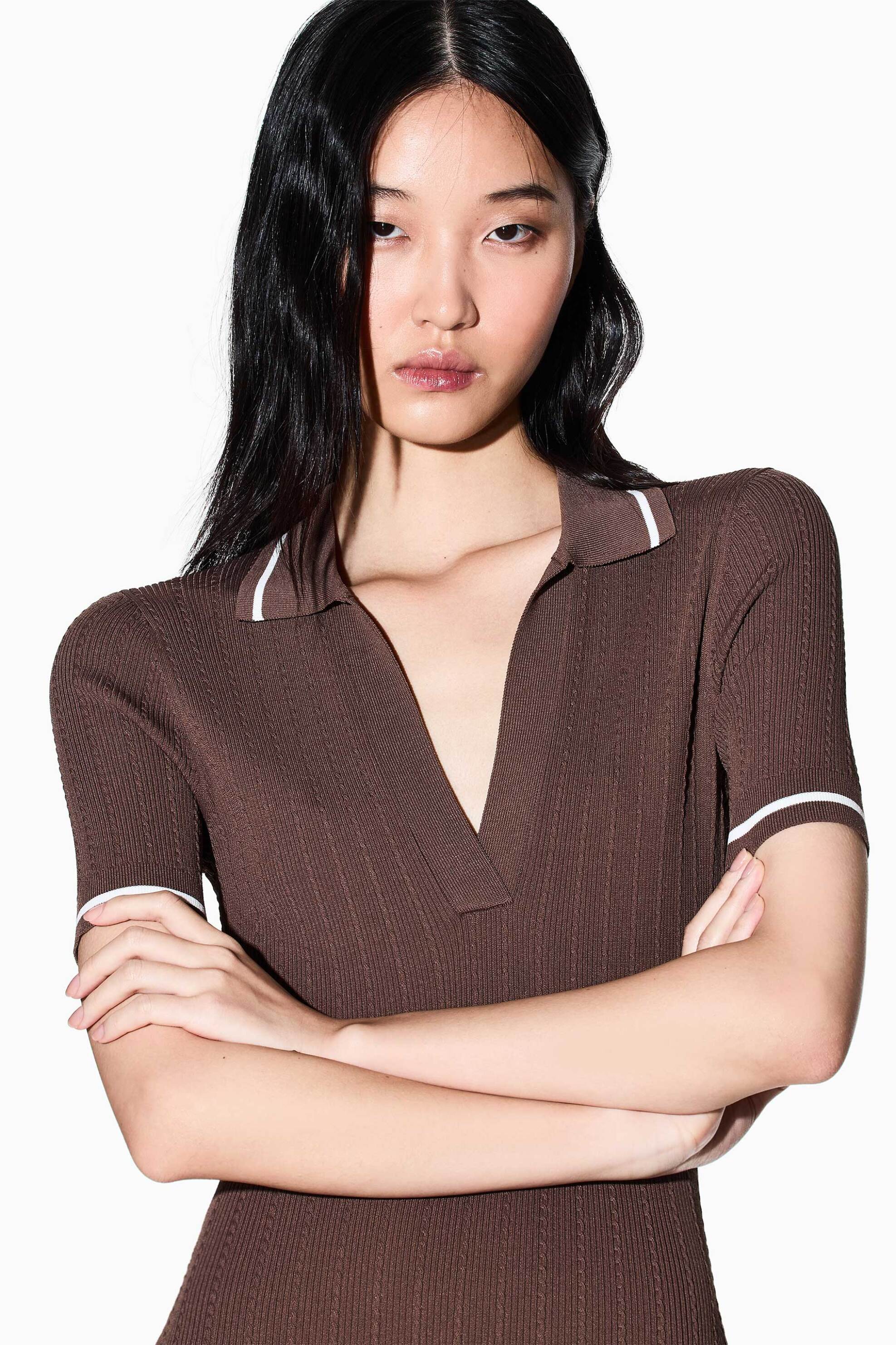 Armani Exchange γυναικείο πλεκτό midi φόρεμα με σχέδιο στην πλέξη - XW002244AF10352 Καφέ