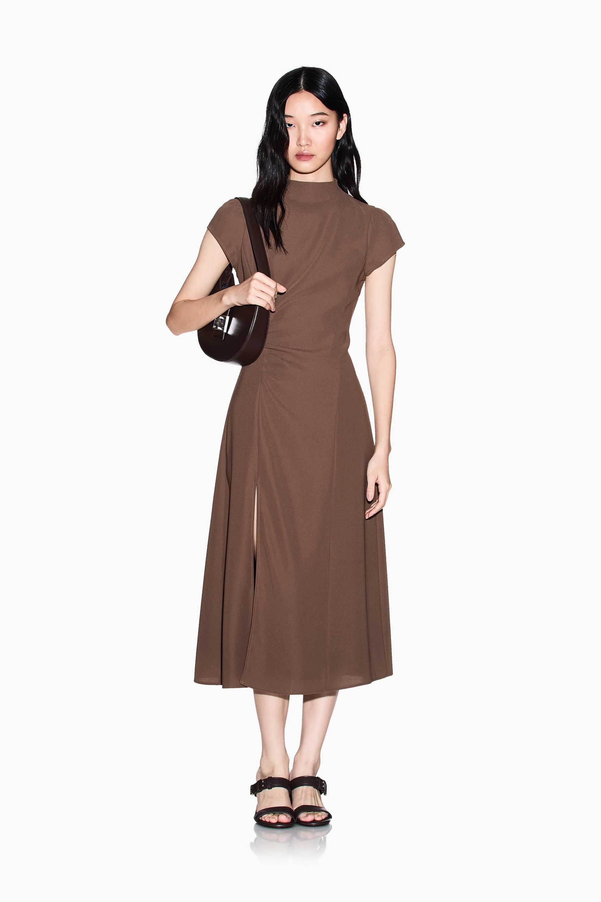 Armani Exchange γυναικείο midi φόρεμα με ψηλό λαιμό - XW002838AF21529 Καφέ