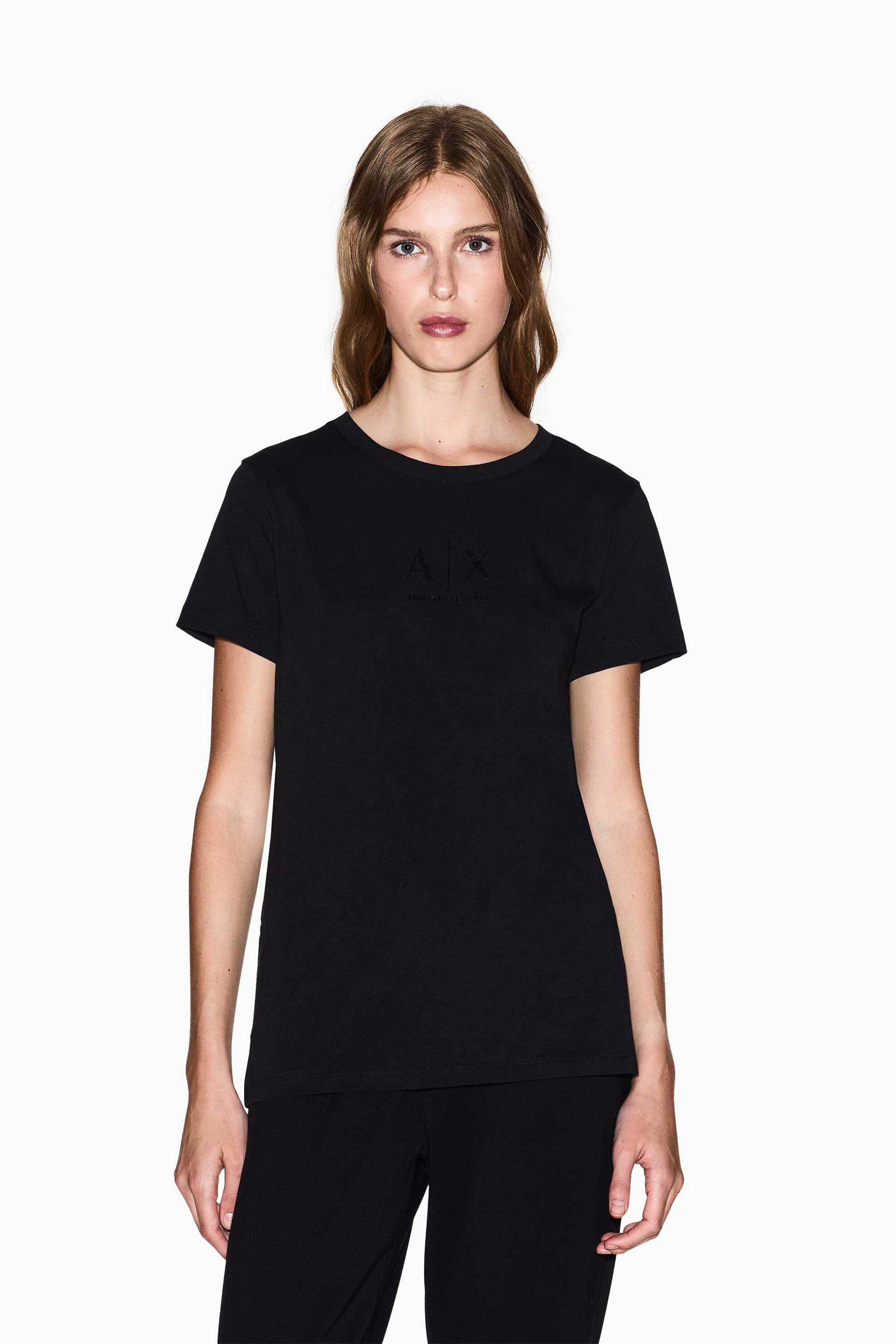 Armani Exchange γυναικείο T-shirt με λογότυπο Regular Fit - XW001459AF10356 Μαύρο