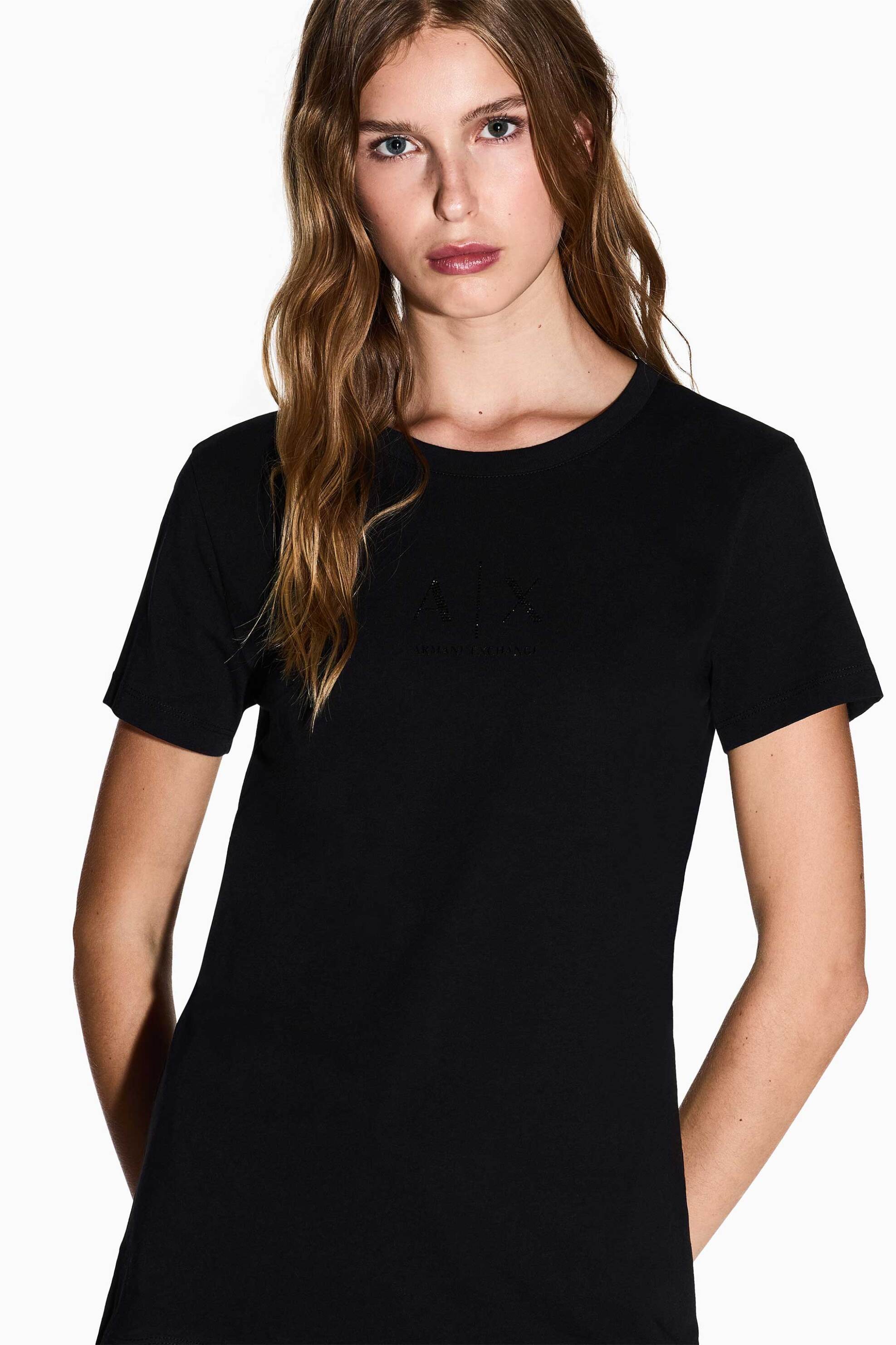 Armani Exchange γυναικείο T-shirt με λογότυπο Regular Fit - XW001459AF10356 Μαύρο