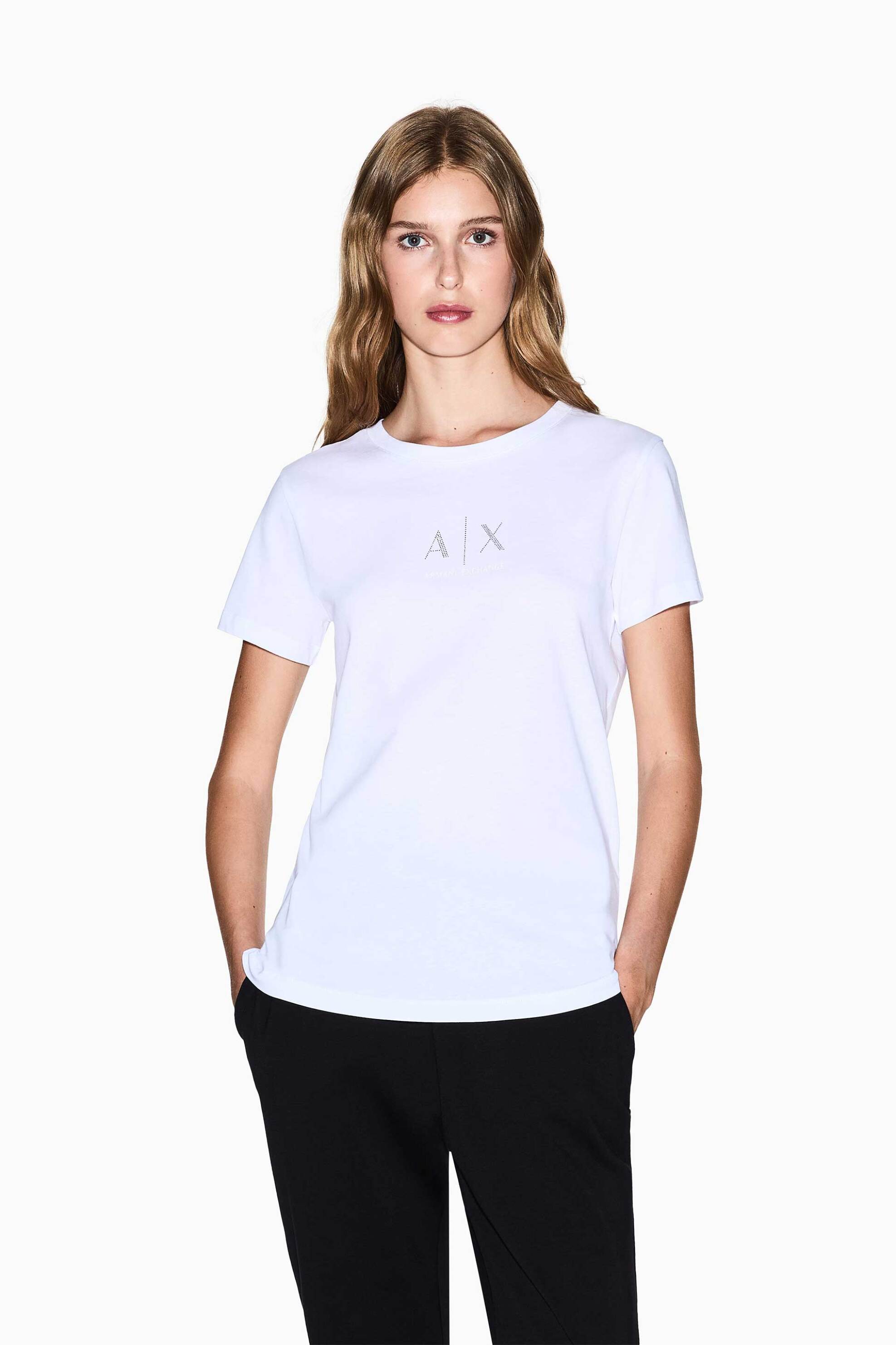 Armani Exchange γυναικείο T-shirt με λογότυπο Regular Fit - XW001459AF10356 Λευκό