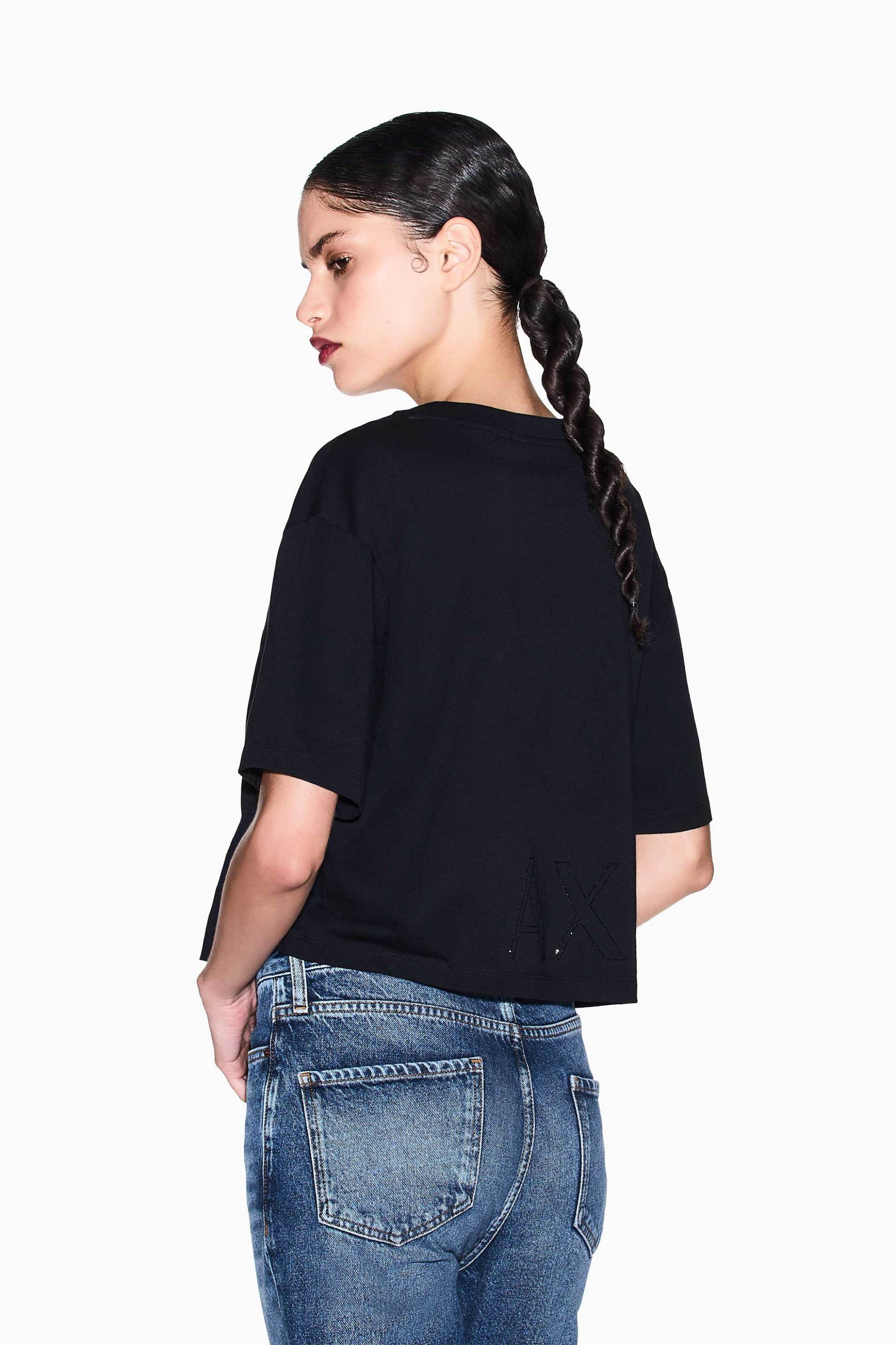 ARMANI EXCHANGE Armani Exchange γυναικείο cropped T-shirt με λογότυπο από στρας Regular Fit - XW001709AF17172 Μαύρο - 3