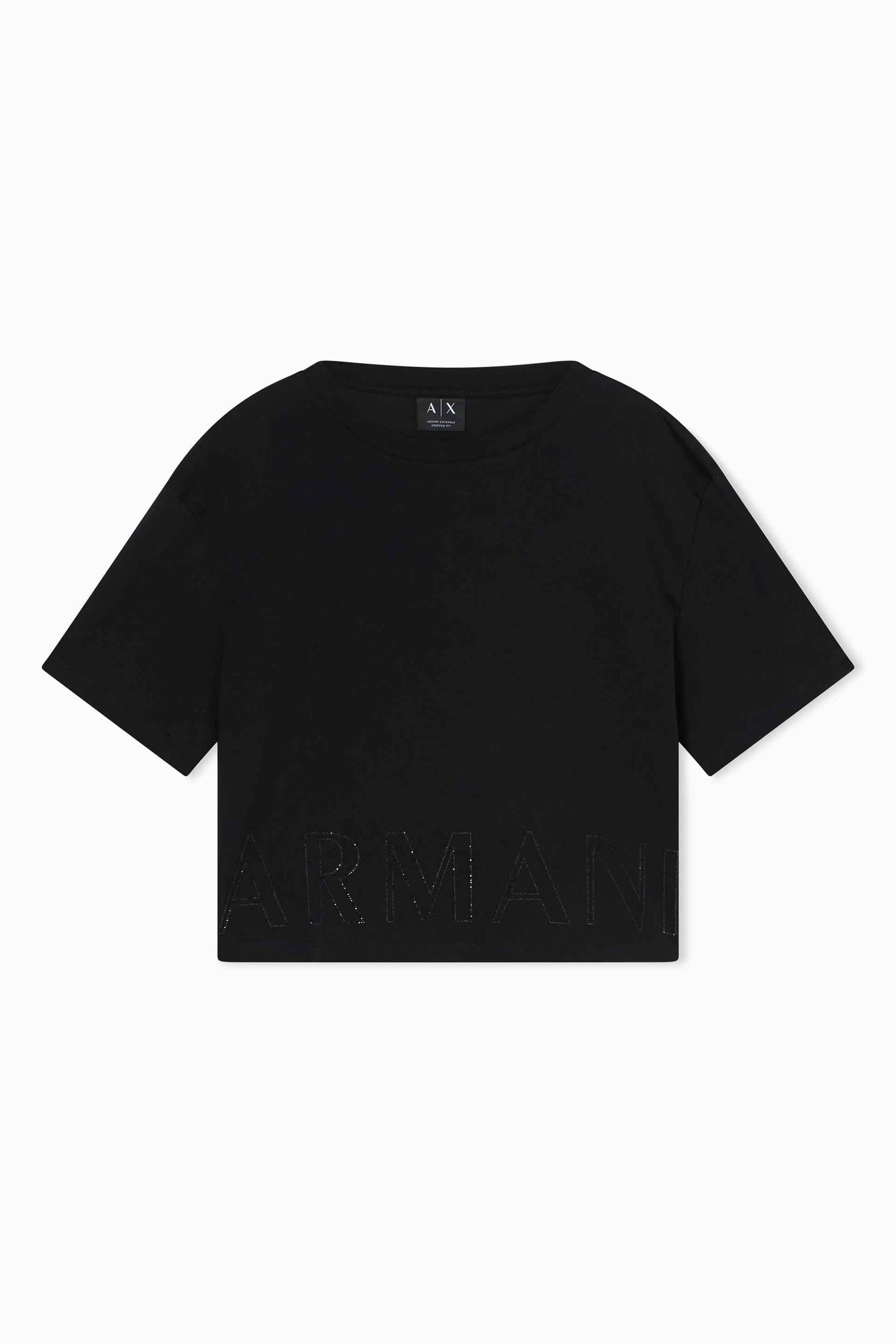 Armani Exchange Γυναικείο Cropped T-Shirt με Λογότυπο από Στρας Regular Fit - Xw001709Af17172 Μαύρο
