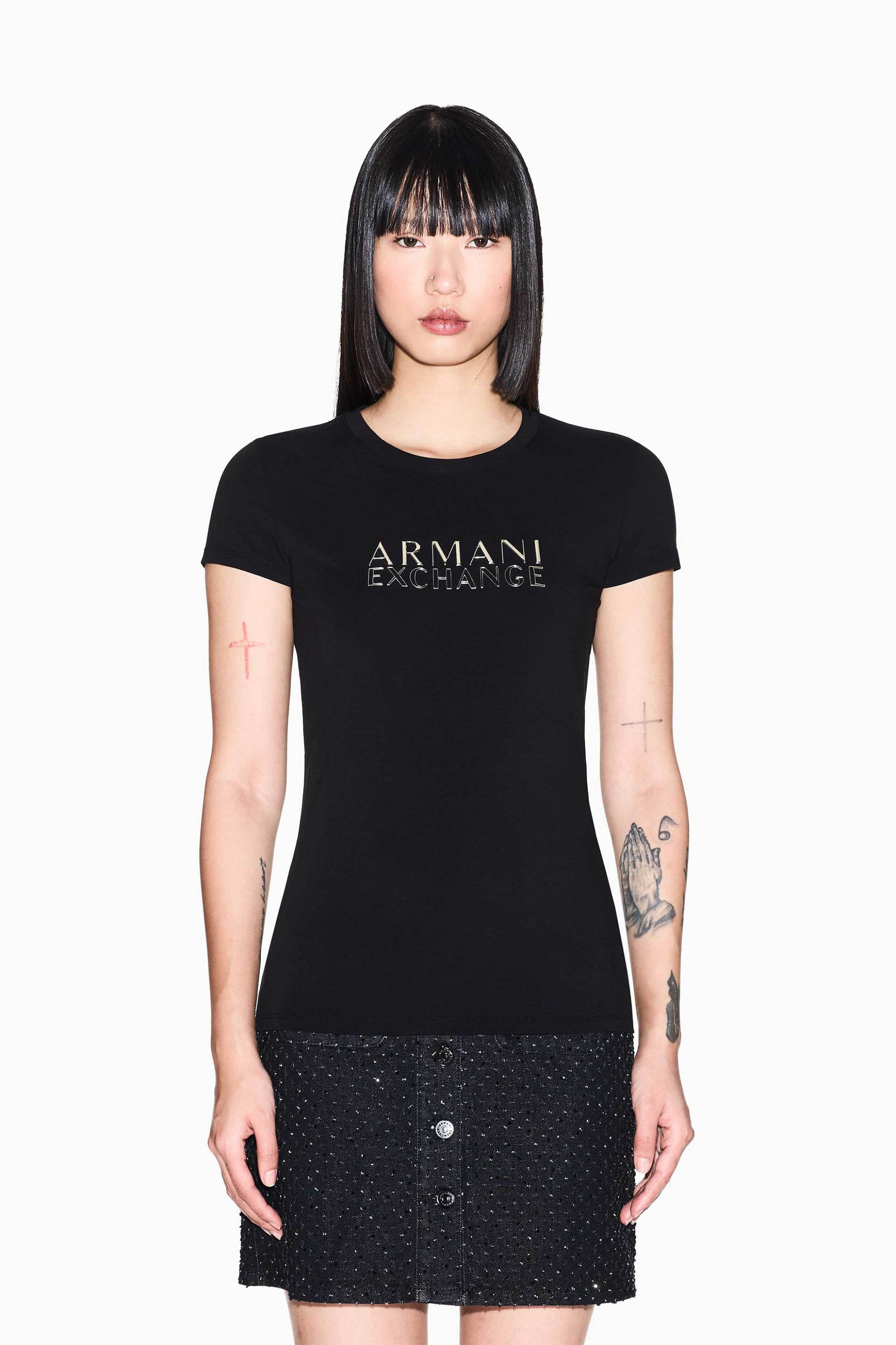 ARMANI EXCHANGE Armani Exchange γυναικείο T-shirt με μεταλλικό λογότυπο Slim Fit - XW001837AF16294 Μαύρο