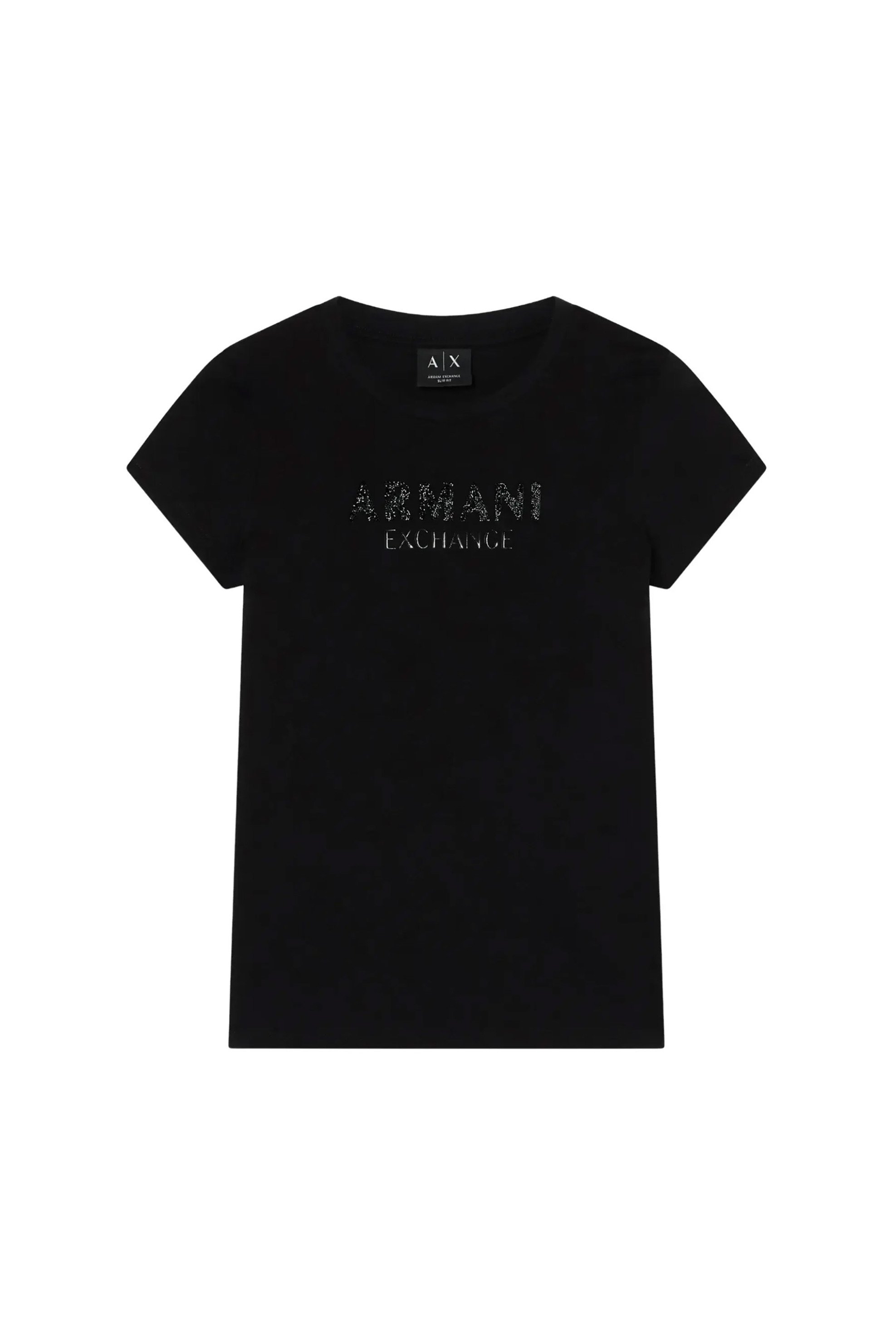 Armani Exchange γυναικείο T-shirt με λογότυπο από στρας Slim Fit - XW002106AF10356 Μαύρο