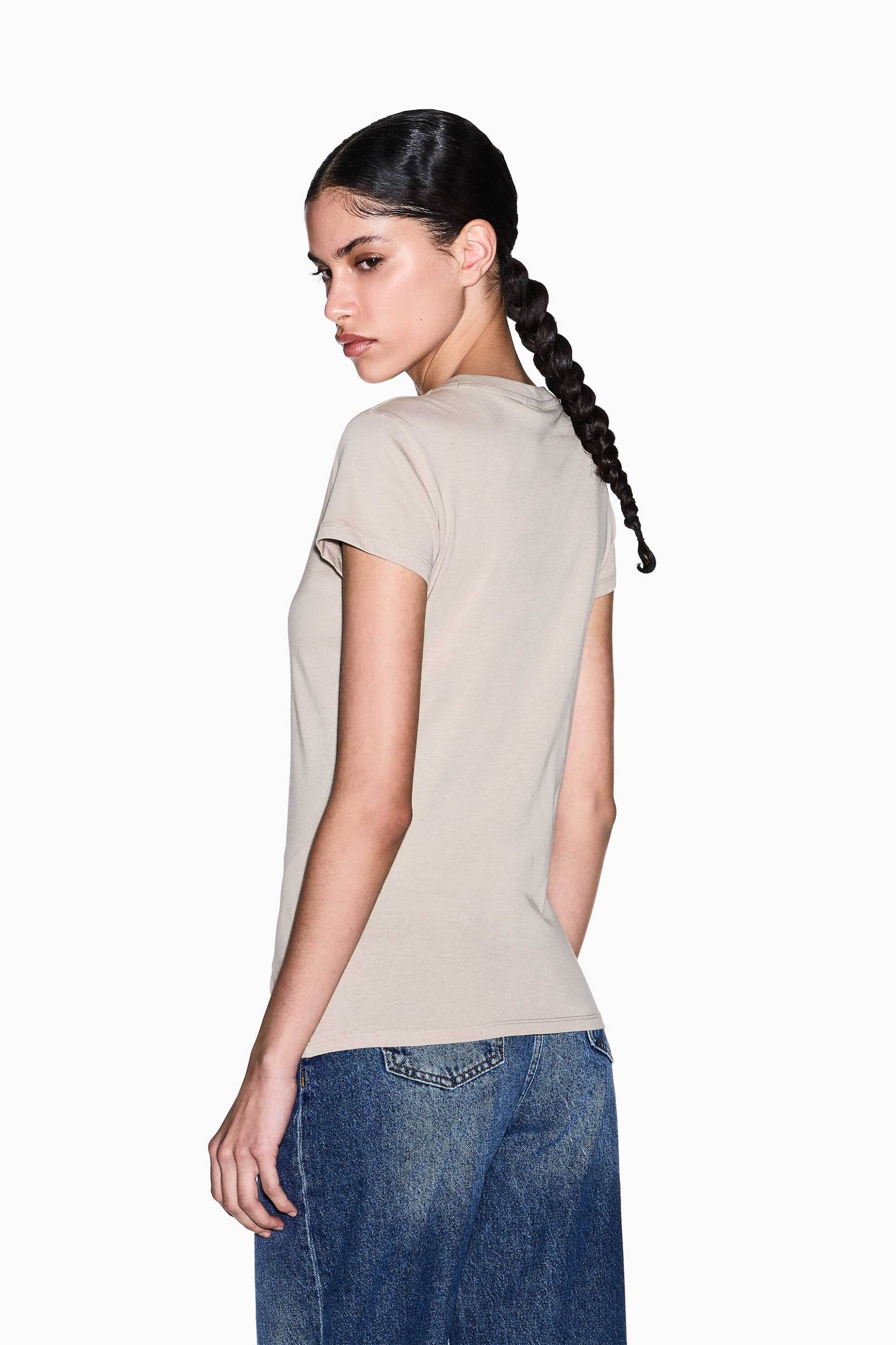 Armani Exchange Γυναικείο T-Shirt με Λογότυπο από Στρας Slim Fit - Xw002106Af10356 Μπεζ
