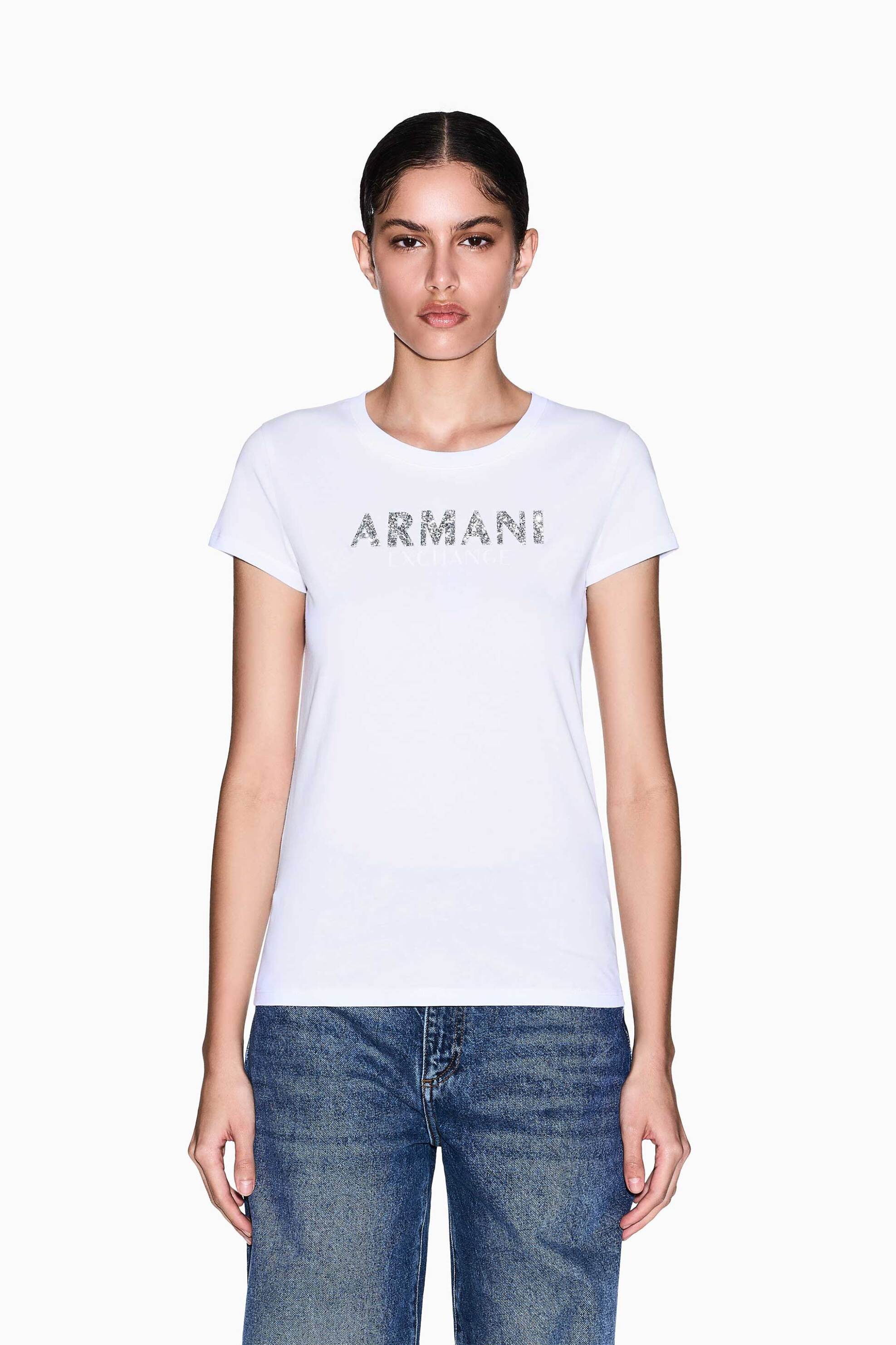 ARMANI EXCHANGE Armani Exchange γυναικείο T-shirt με λογότυπο από στρας Slim Fit - XW002106AF10356 Λευκό