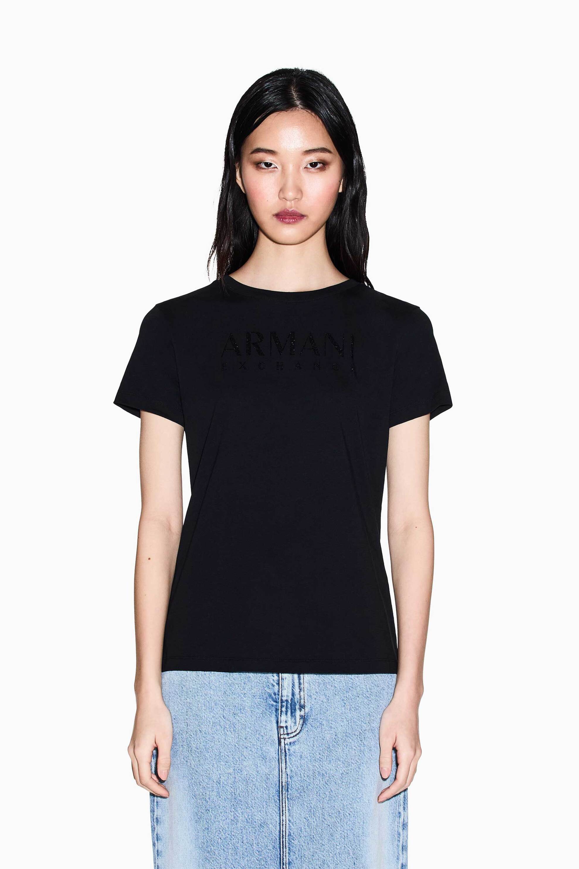 Armani Exchange γυναικείο T-shirt με λογότυπο από στρας Regular Fit - XW002294AF17172 Μαύρο