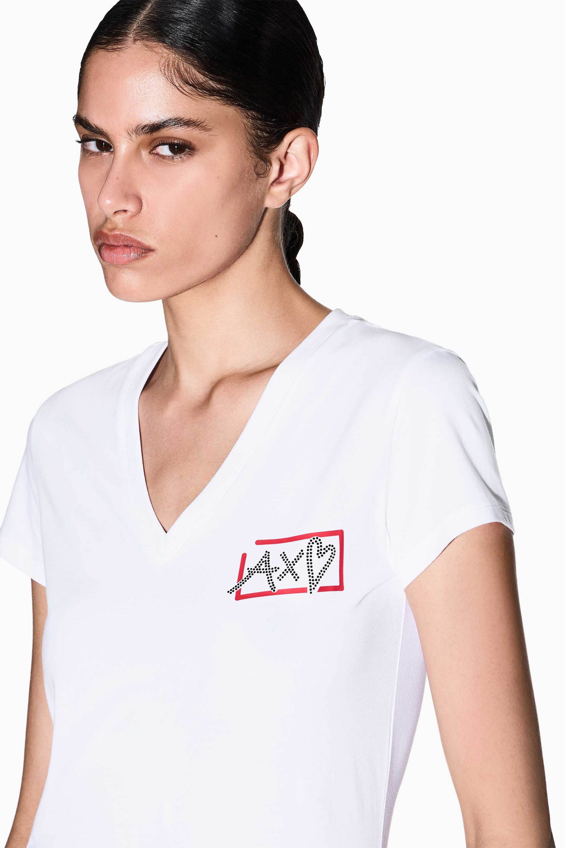 Armani Exchange γυναικείο T-shirt με V και graphic monogram Slim Fit - XW002318AF16294 Λευκό
