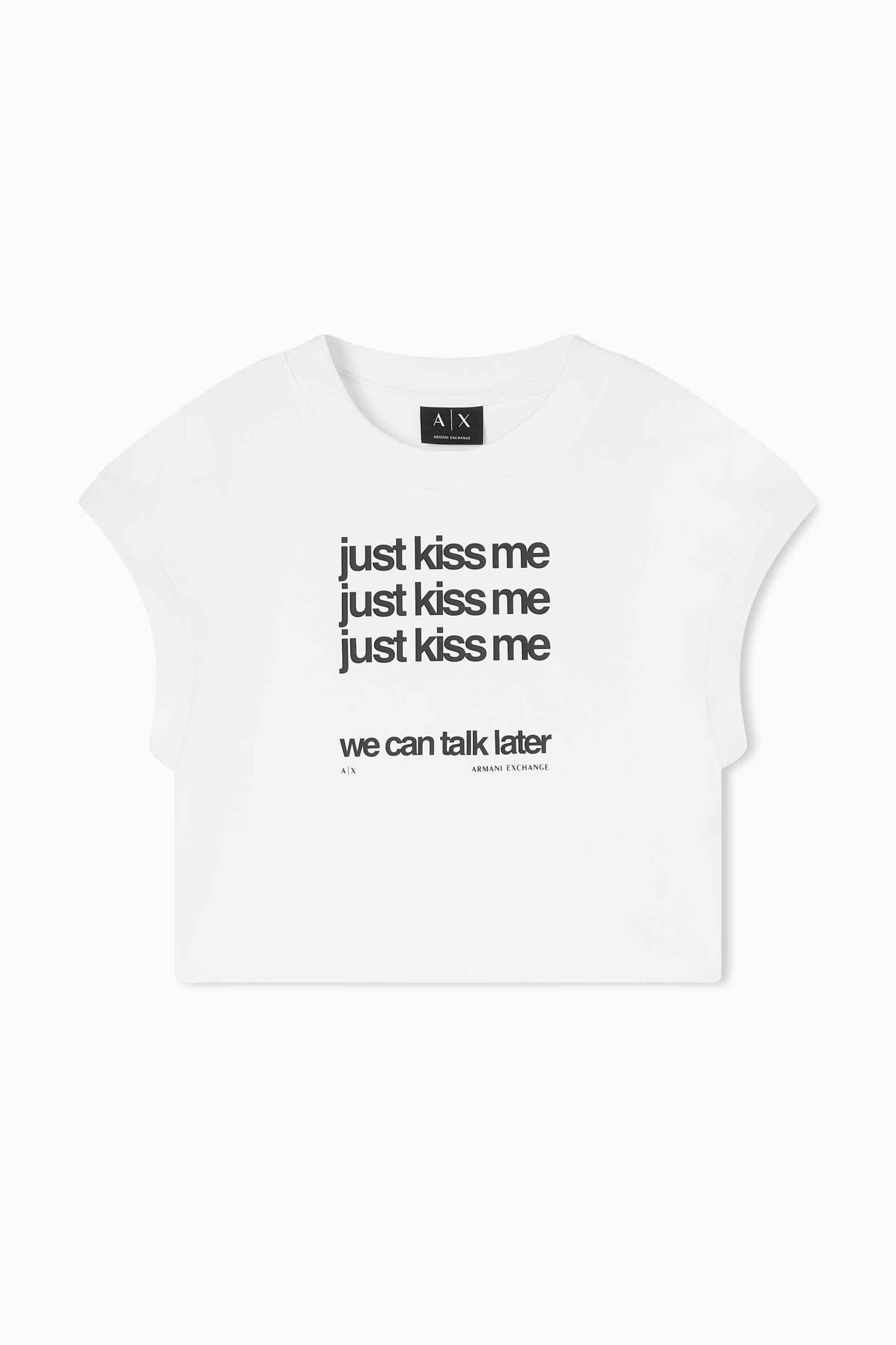 Armani Exchange γυναικείο cropped T-shirt με lettering Regular Fit - XW002320AF15085 Λευκό