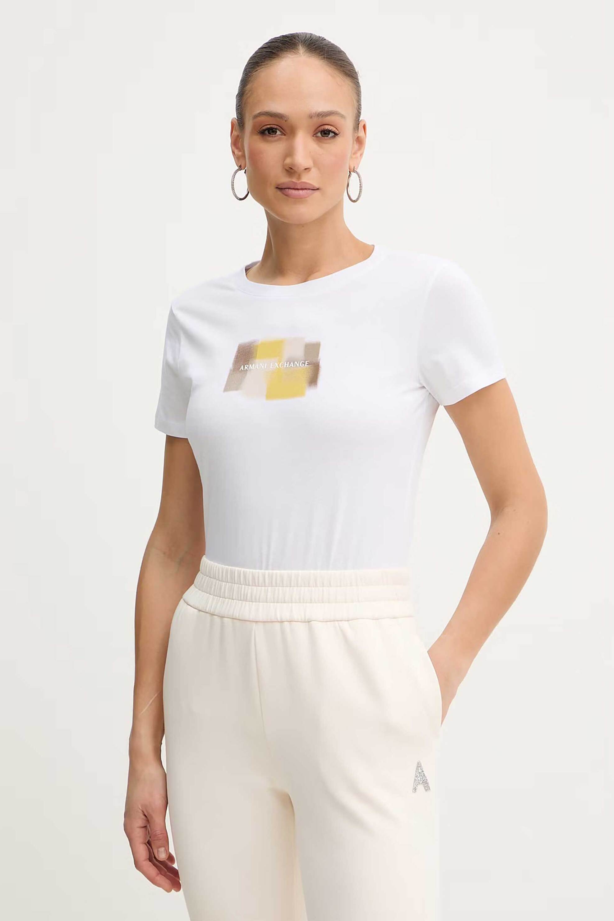 Armani Exchange γυναικείο T-shirt με graphic logo print Regular Fit - XW002322AF10356 Λευκό