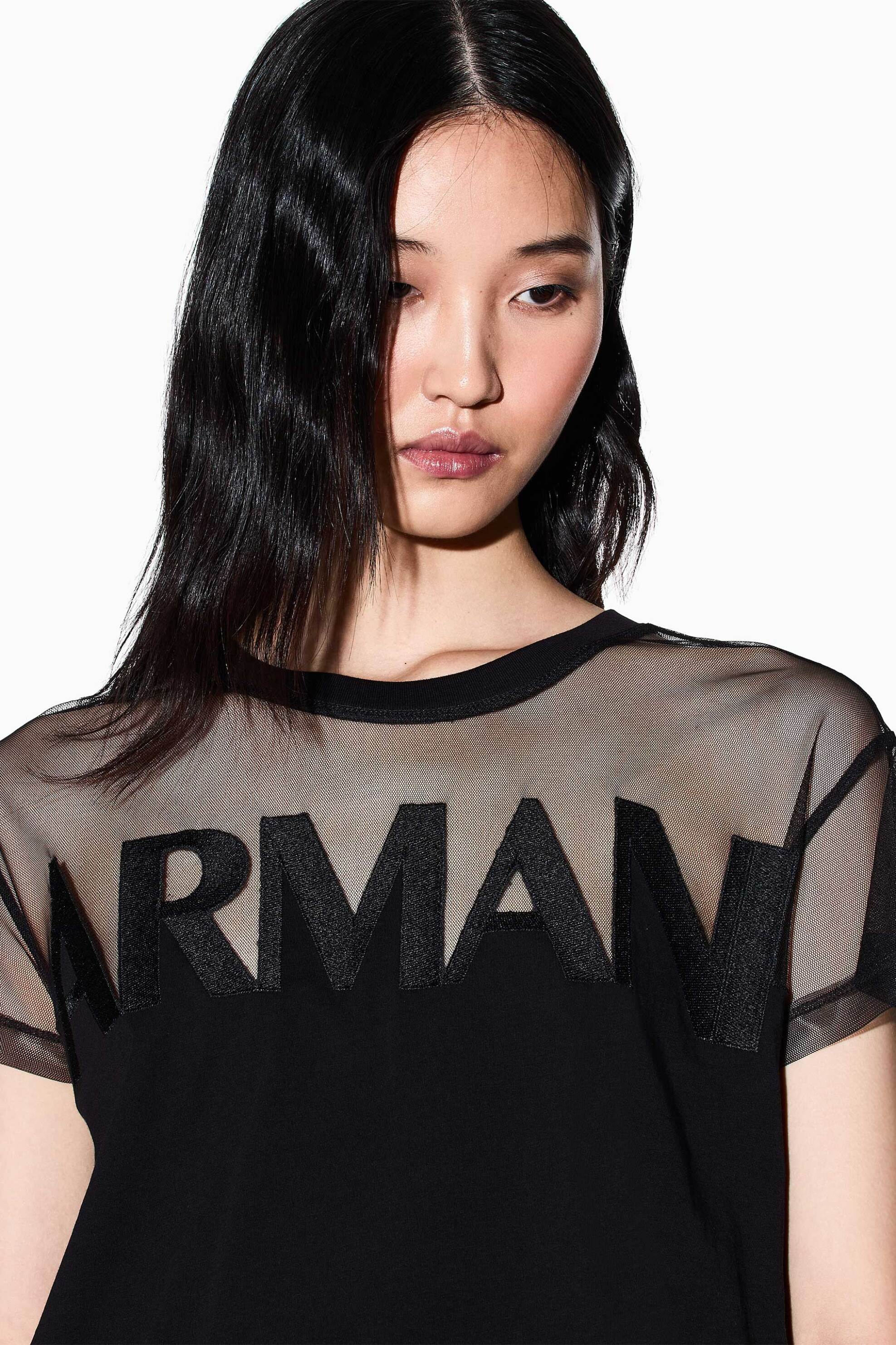 ARMANI EXCHANGE Armani Exchange γυναικείο T-shirt με λογότυπο και ημιδιαφάνεια Regular Fit - XW002332AF10356 Μαύρο - 2
