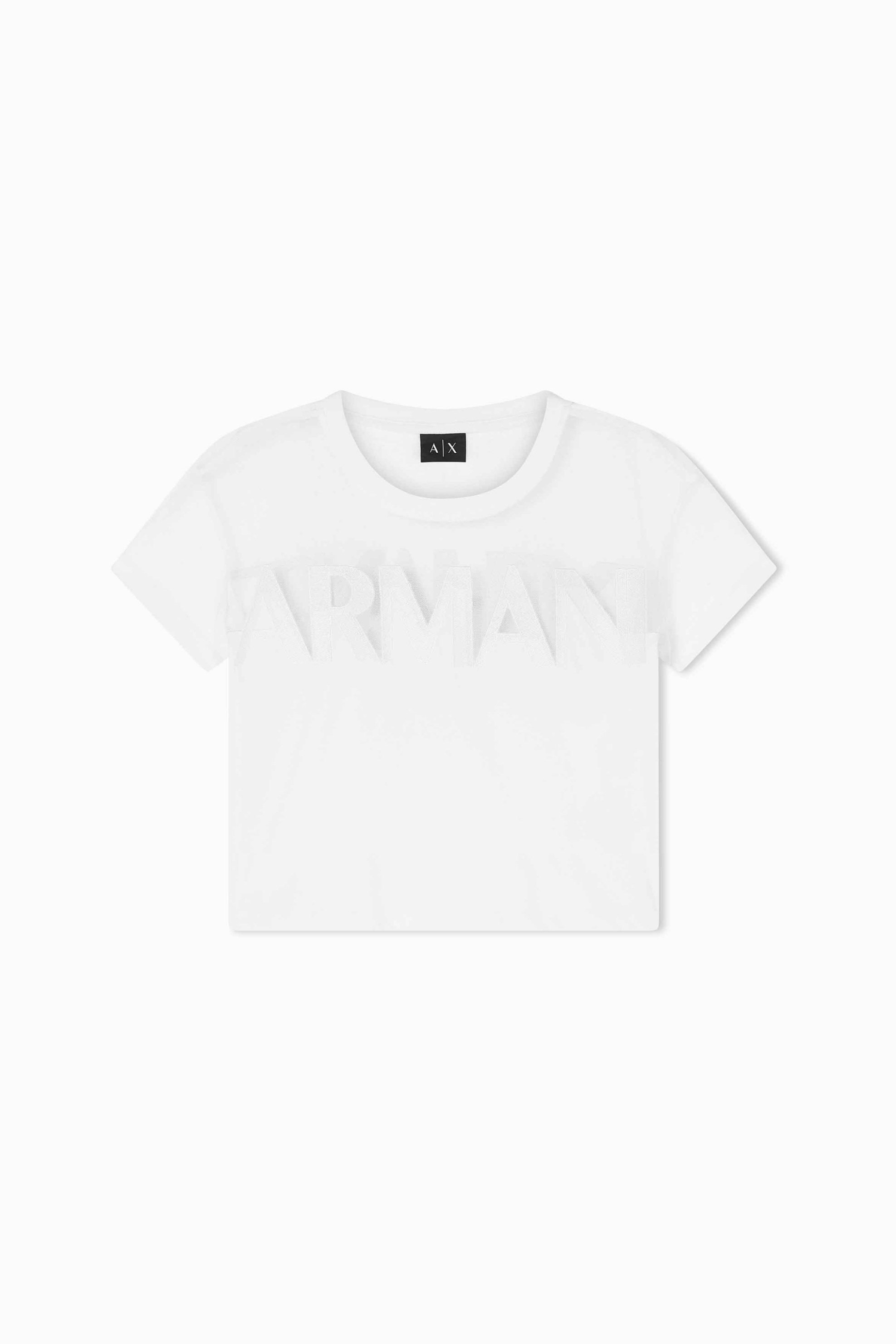 ARMANI EXCHANGE Armani Exchange γυναικείο T-shirt με λογότυπο και ημιδιαφάνεια Regular Fit - XW002332AF10356 Λευκό