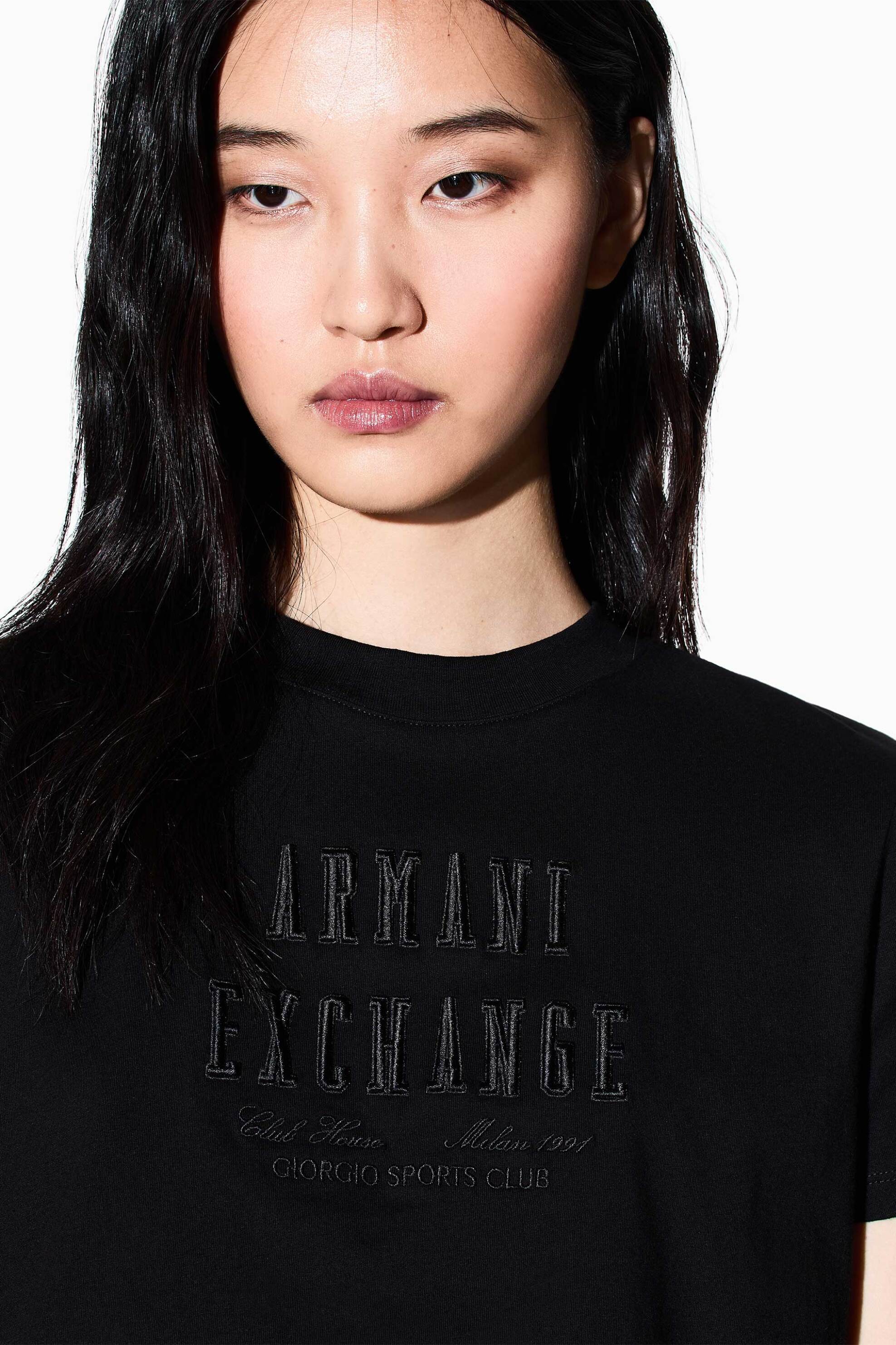 Armani Exchange γυναικείο T-shirt με κεντημένο λογότυπο Relaxed Fit - XW002334AF10358 Μαύρο