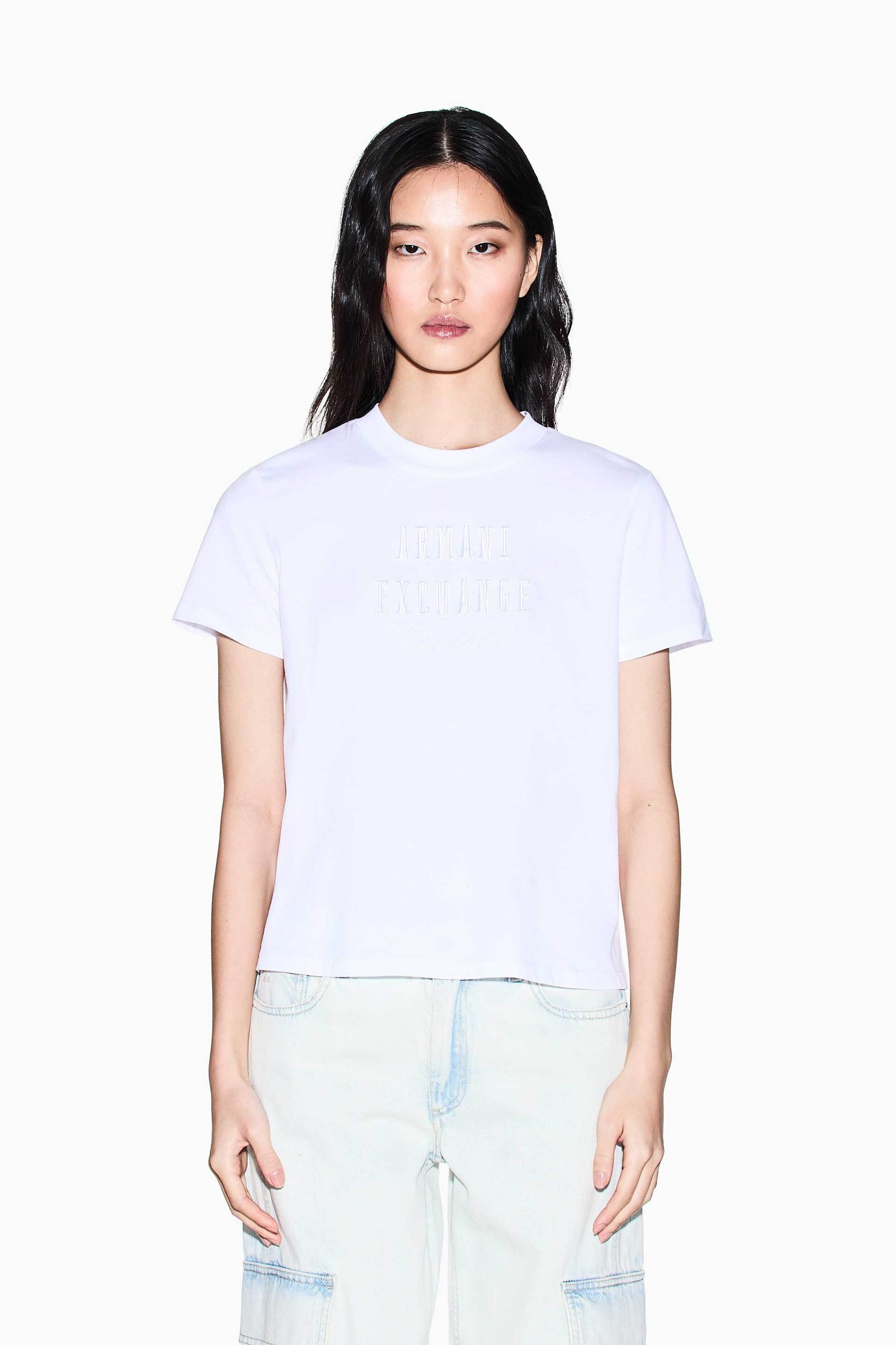Armani Exchange γυναικείο T-shirt με κεντημένο λογότυπο Relaxed Fit - XW002334AF10358 Λευκό