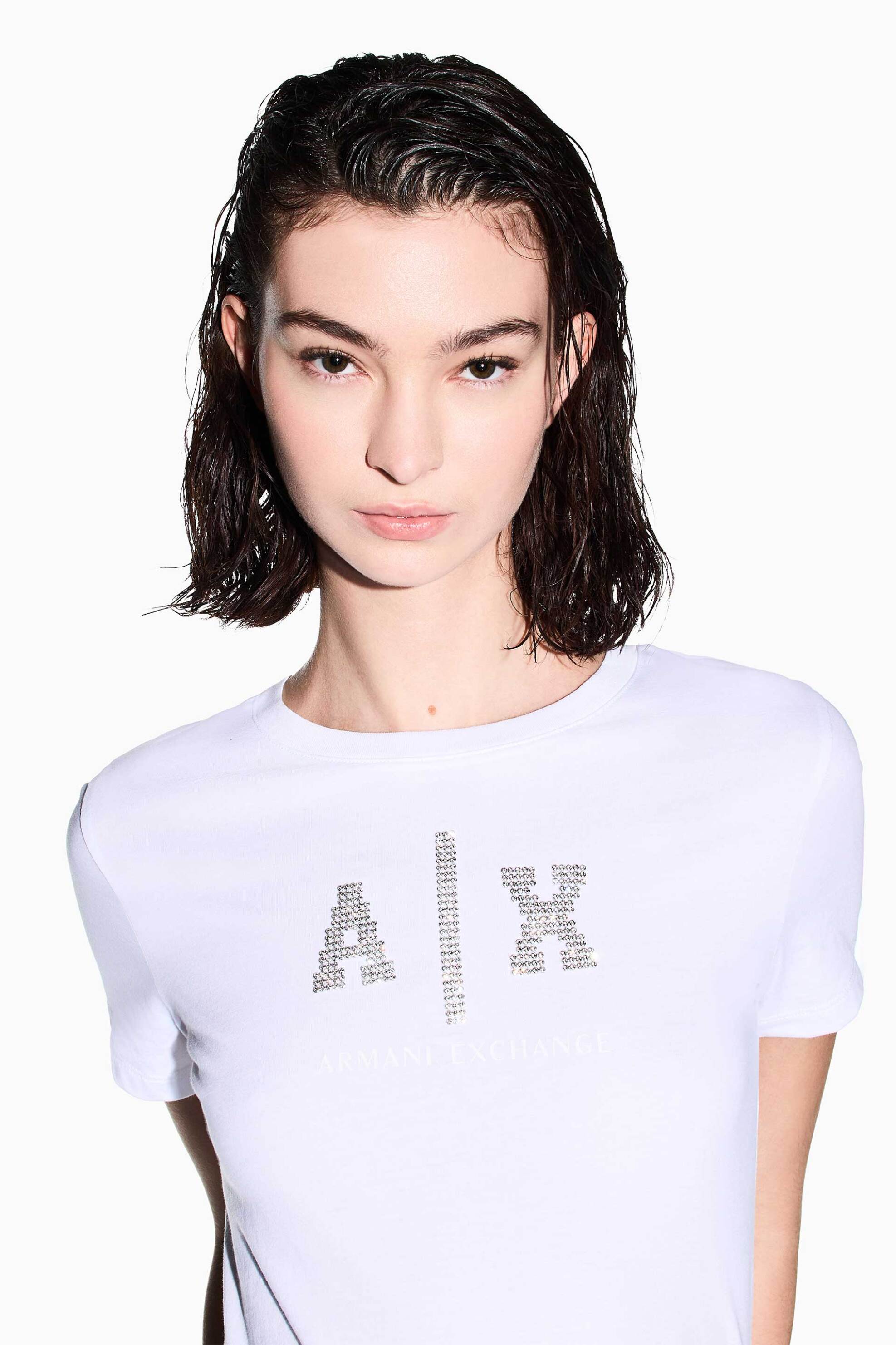 ARMANI EXCHANGE Armani Exchange γυναικείο T-shirt με monogram από στρας Regular Fit - XW002348AF10356 Λευκό - 2