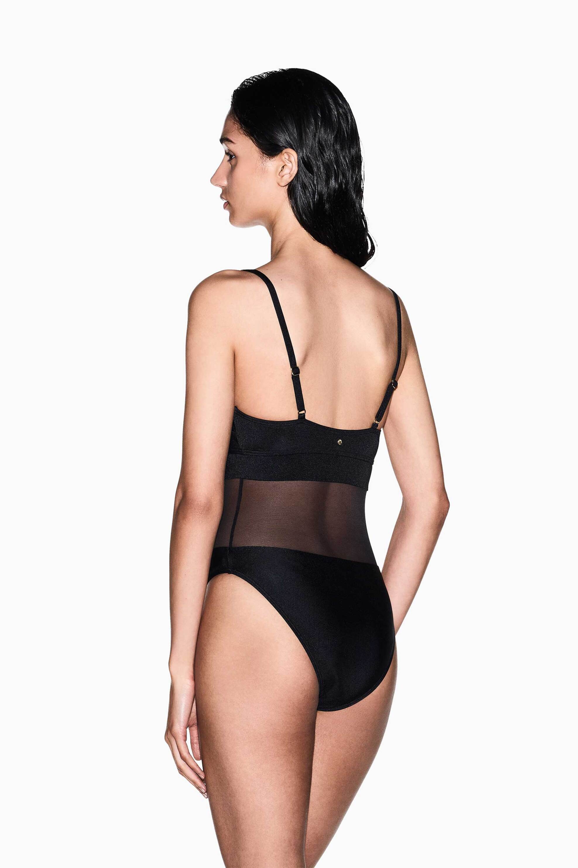 Armani Exchange γυναικείο μαγιό ολόσωμο με cut-out και ημιδιαφάνεια - XW002354AF22076 Μαύρο φωτογραφία